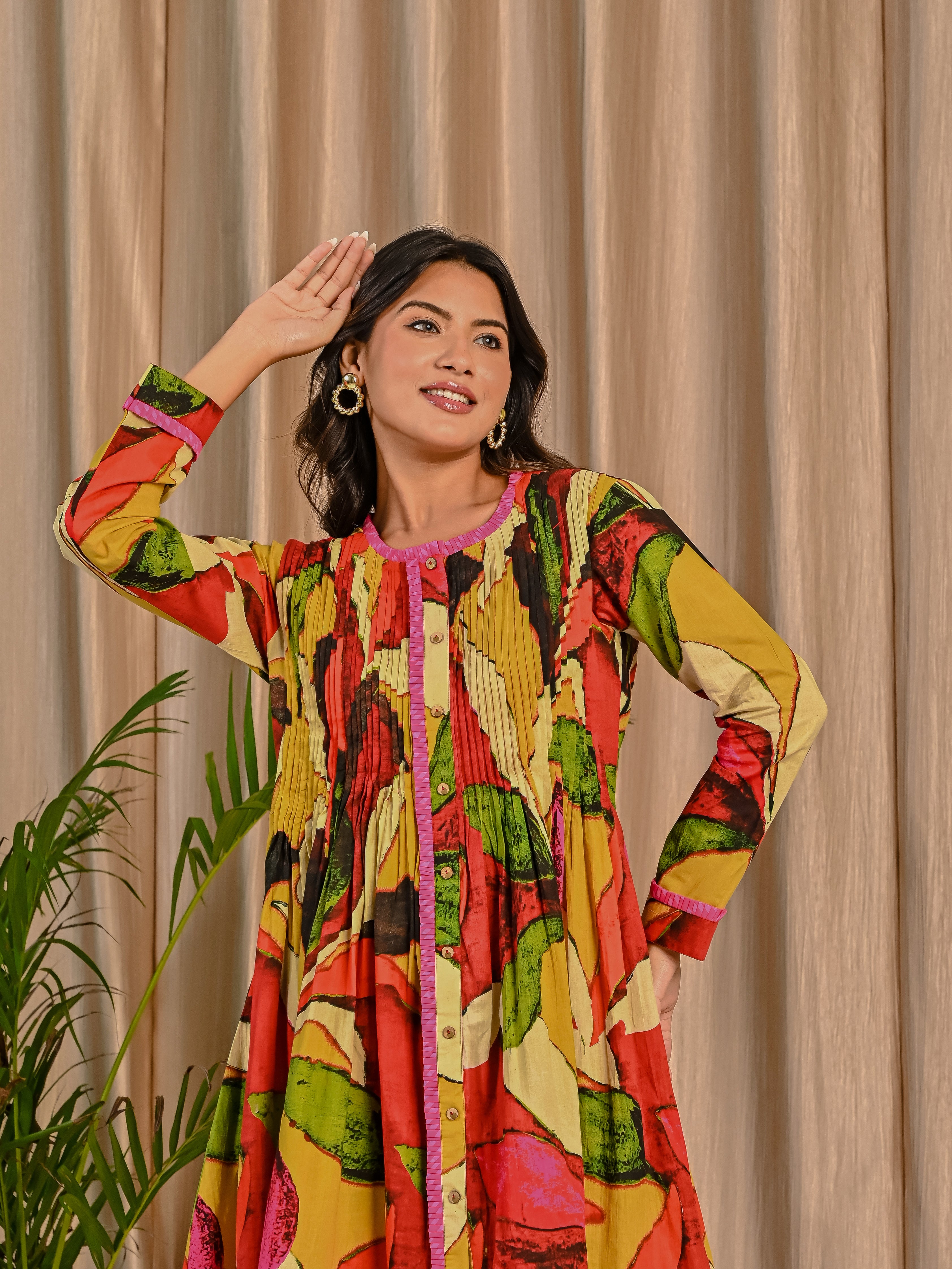 Printed dress with Traditional Lehariya