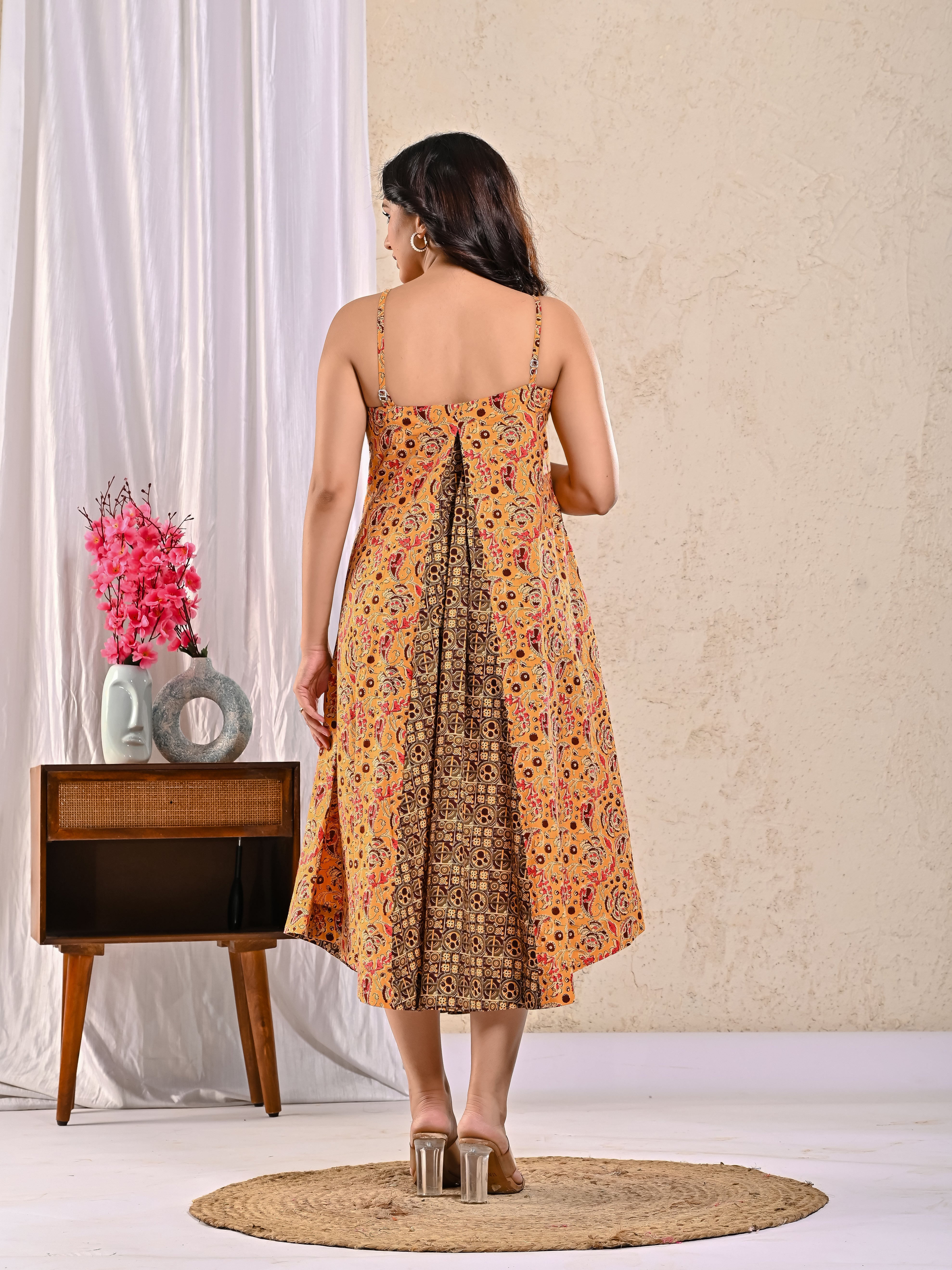 Noodle Strap Dress in Kalamkari Ajrakh Print