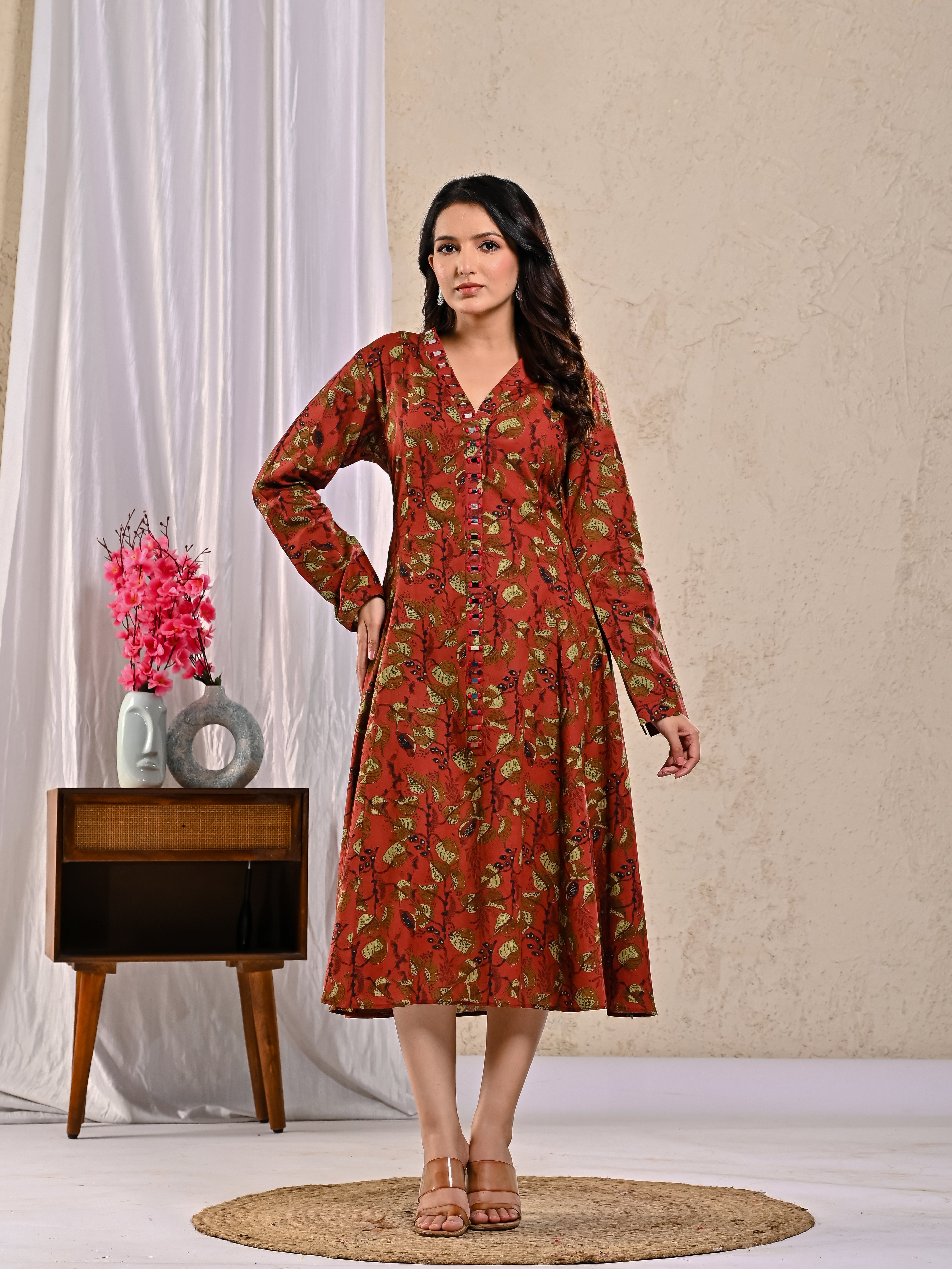 Kalamkari Middy Dress with mirrorwork