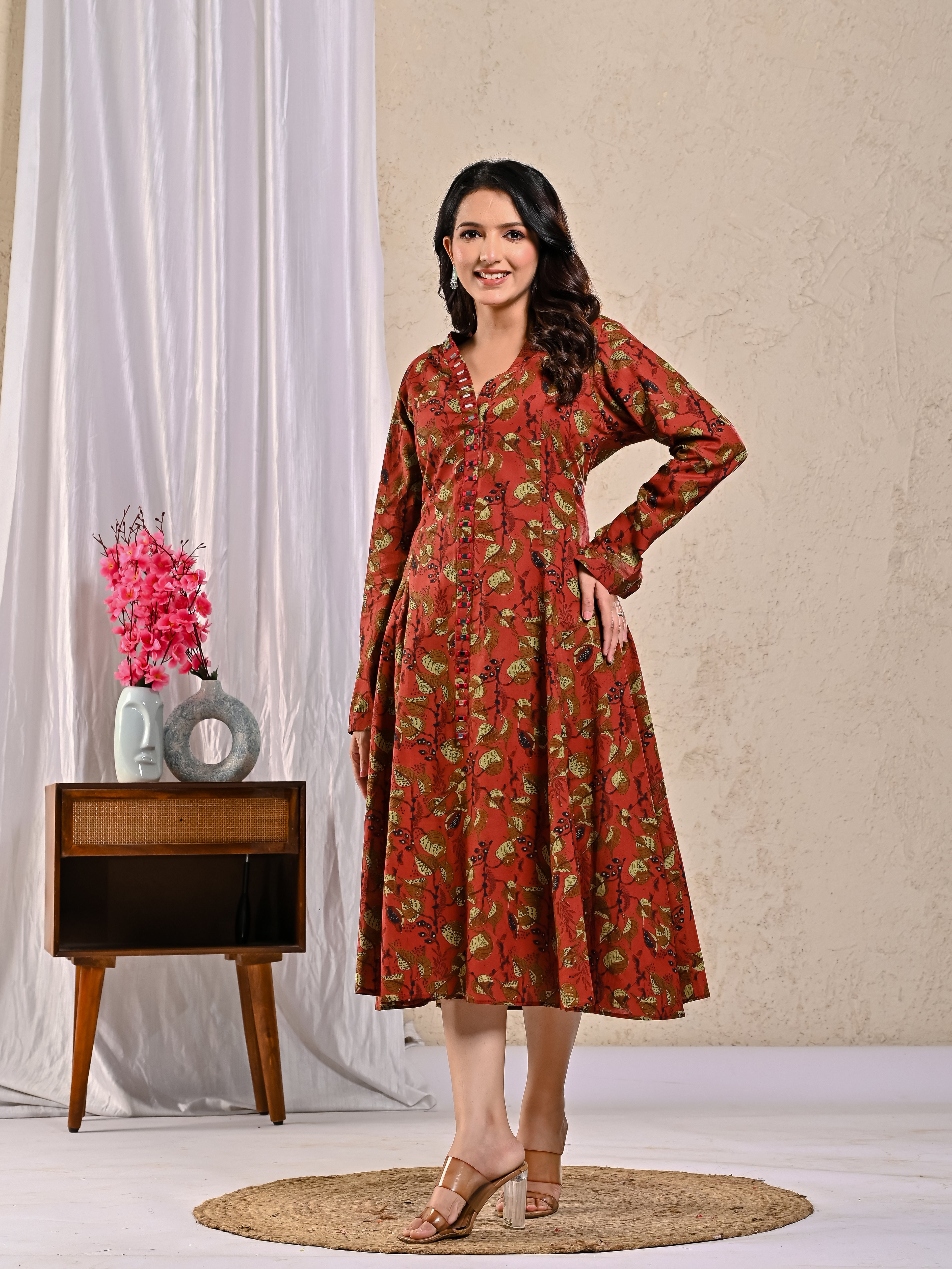 Kalamkari Middy Dress with mirrorwork