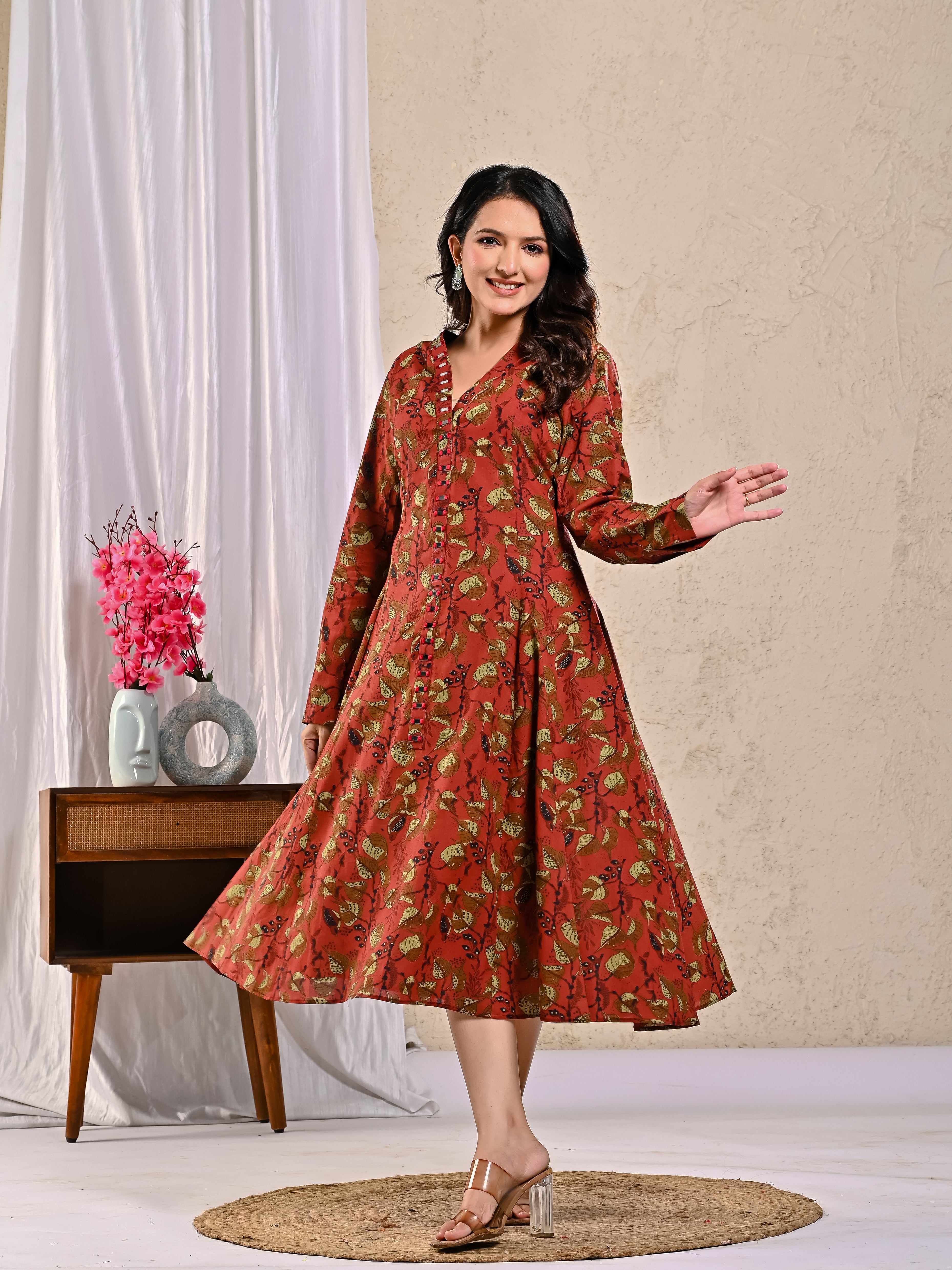 Kalamkari Middy Dress with mirrorwork