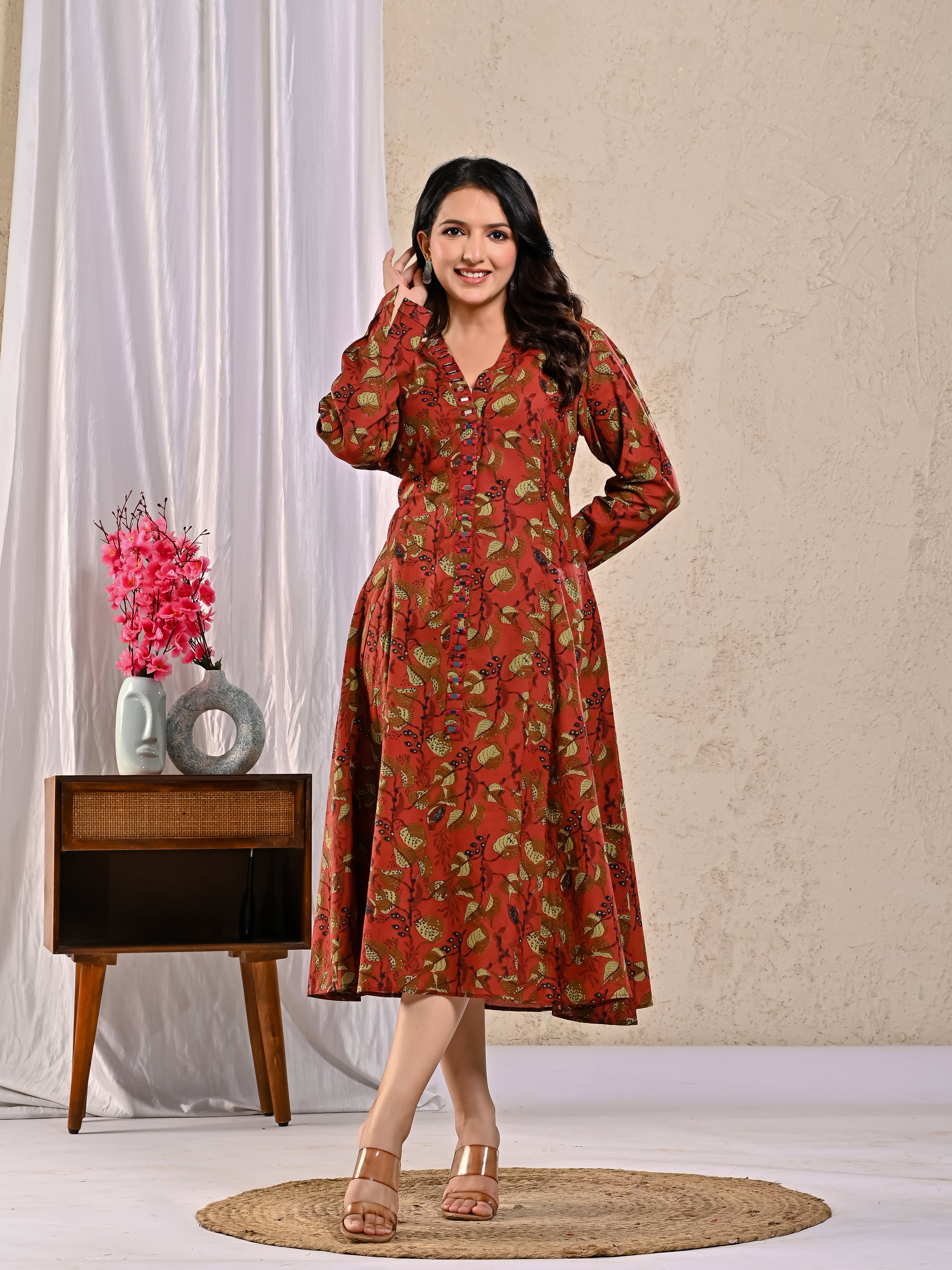 Kalamkari Middy Dress with mirrorwork