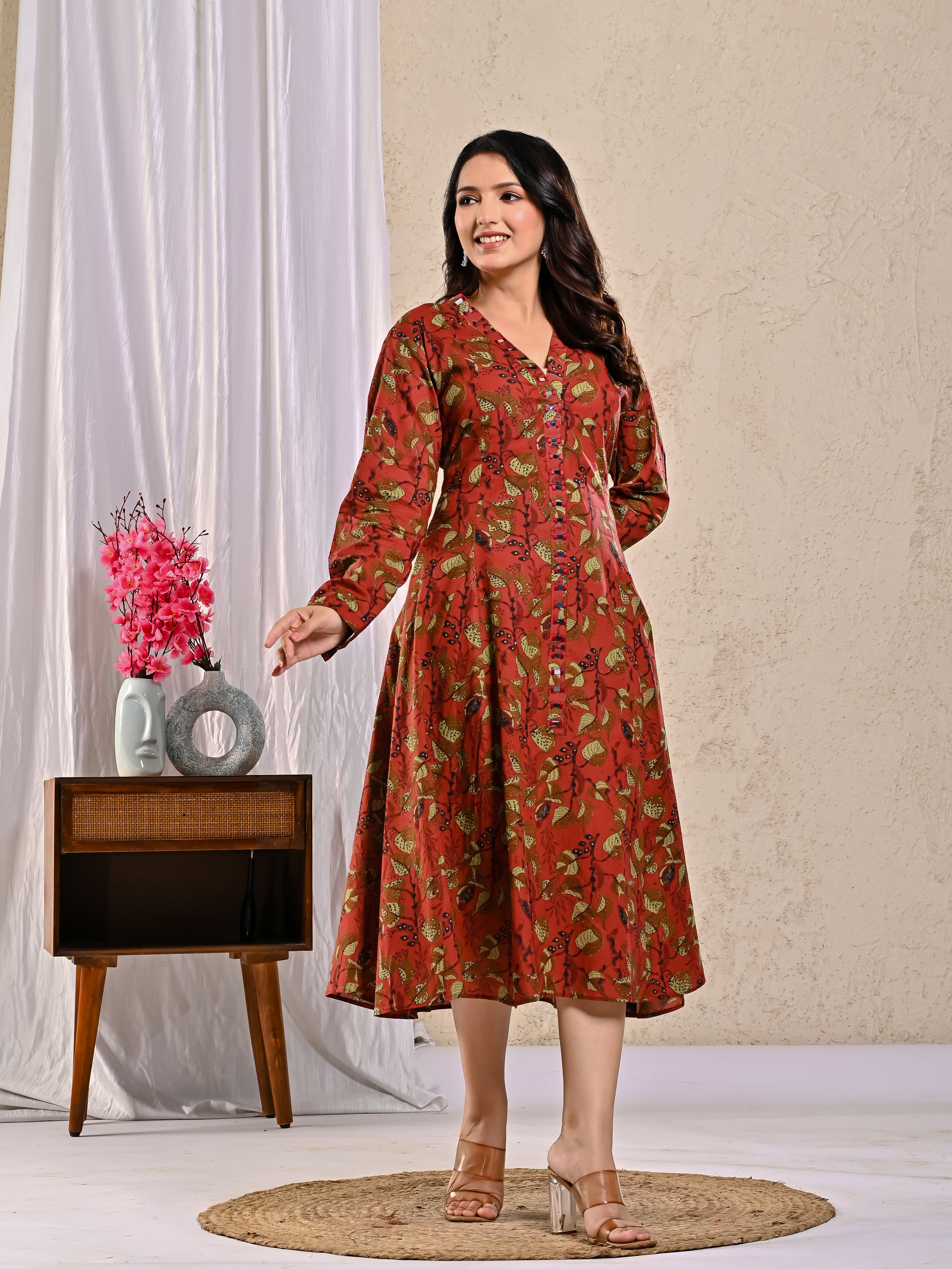 Kalamkari Middy Dress with mirrorwork