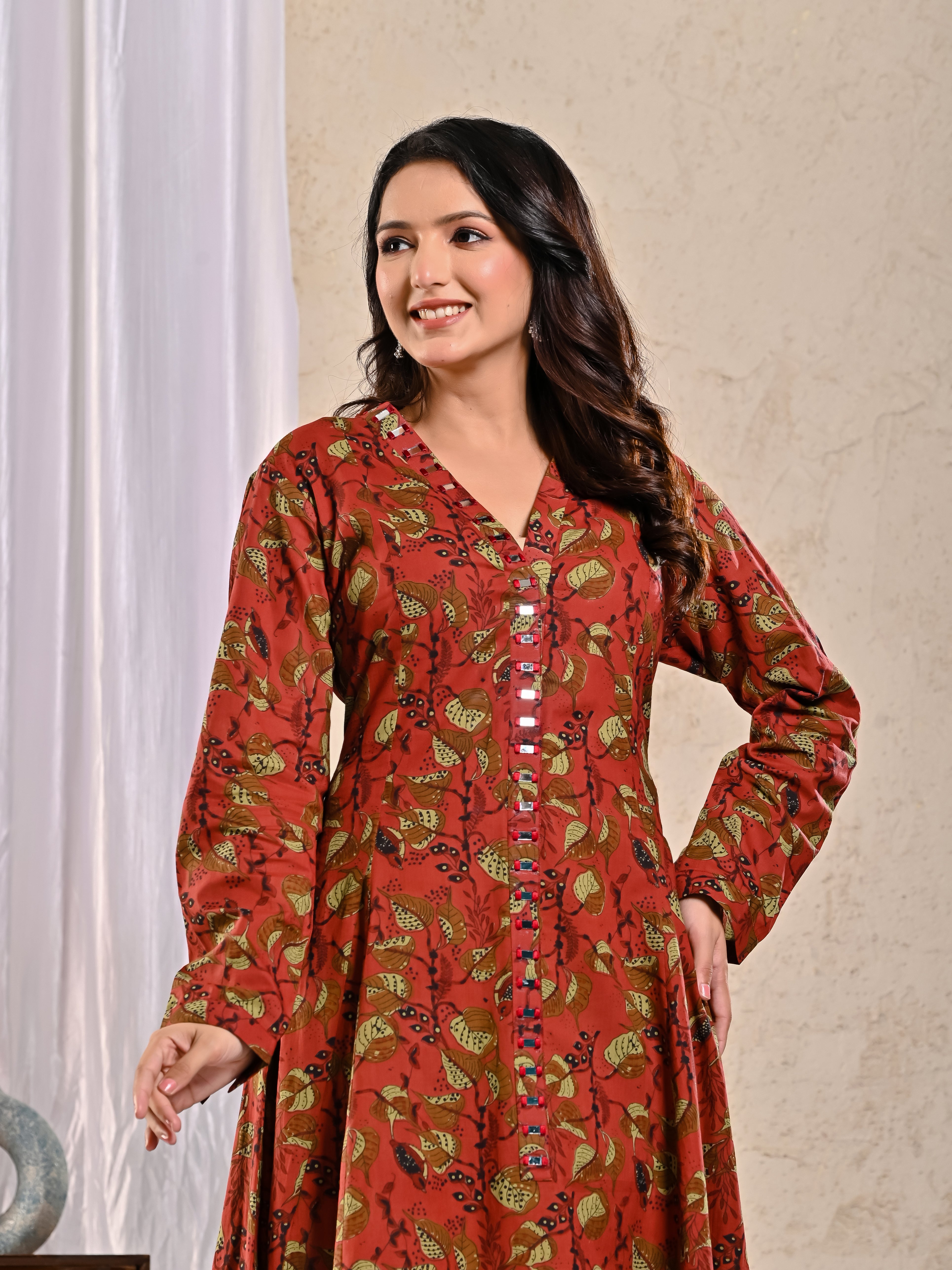 Kalamkari Middy Dress with mirrorwork