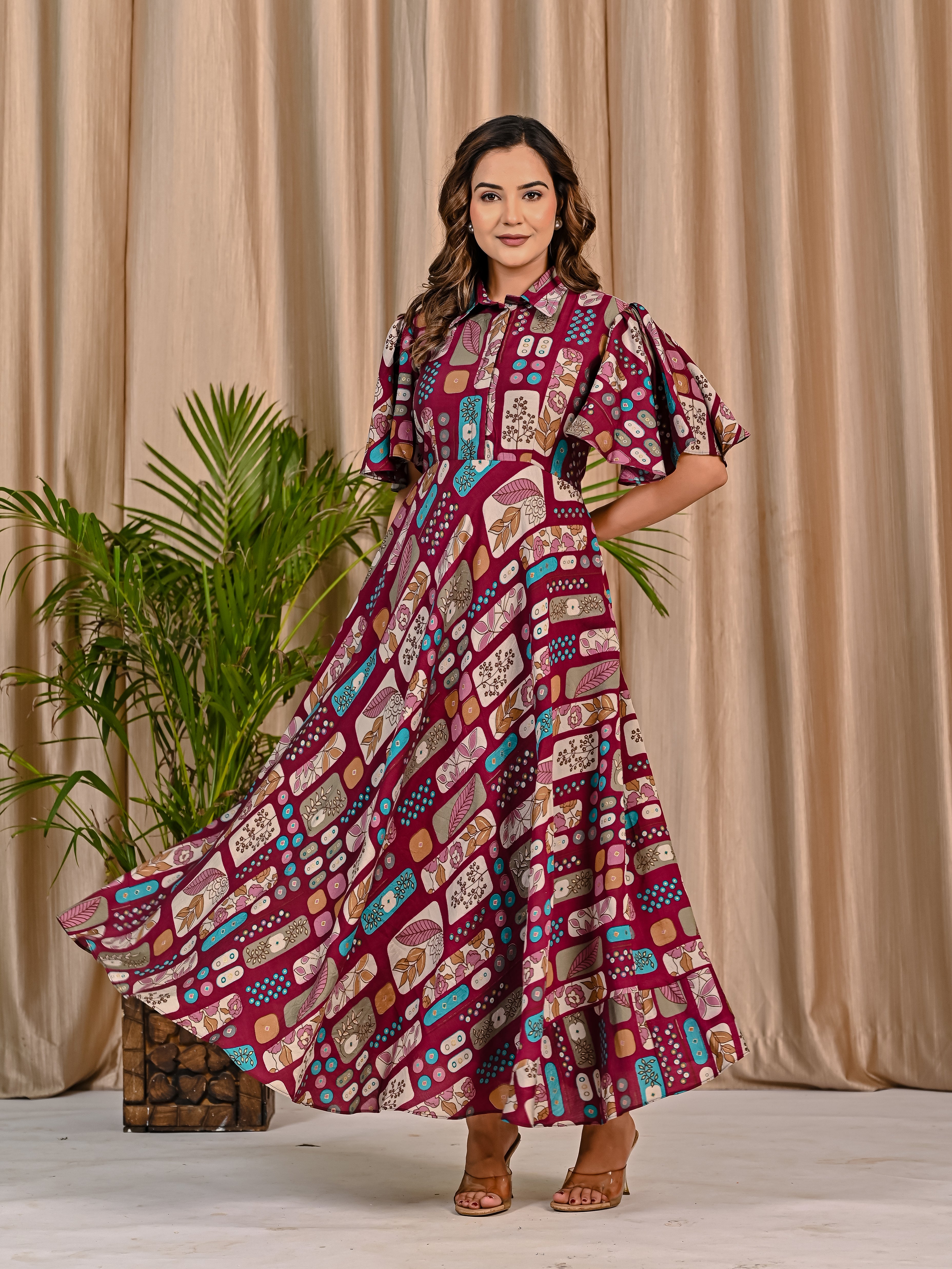 Purple Printed Cotton Dress