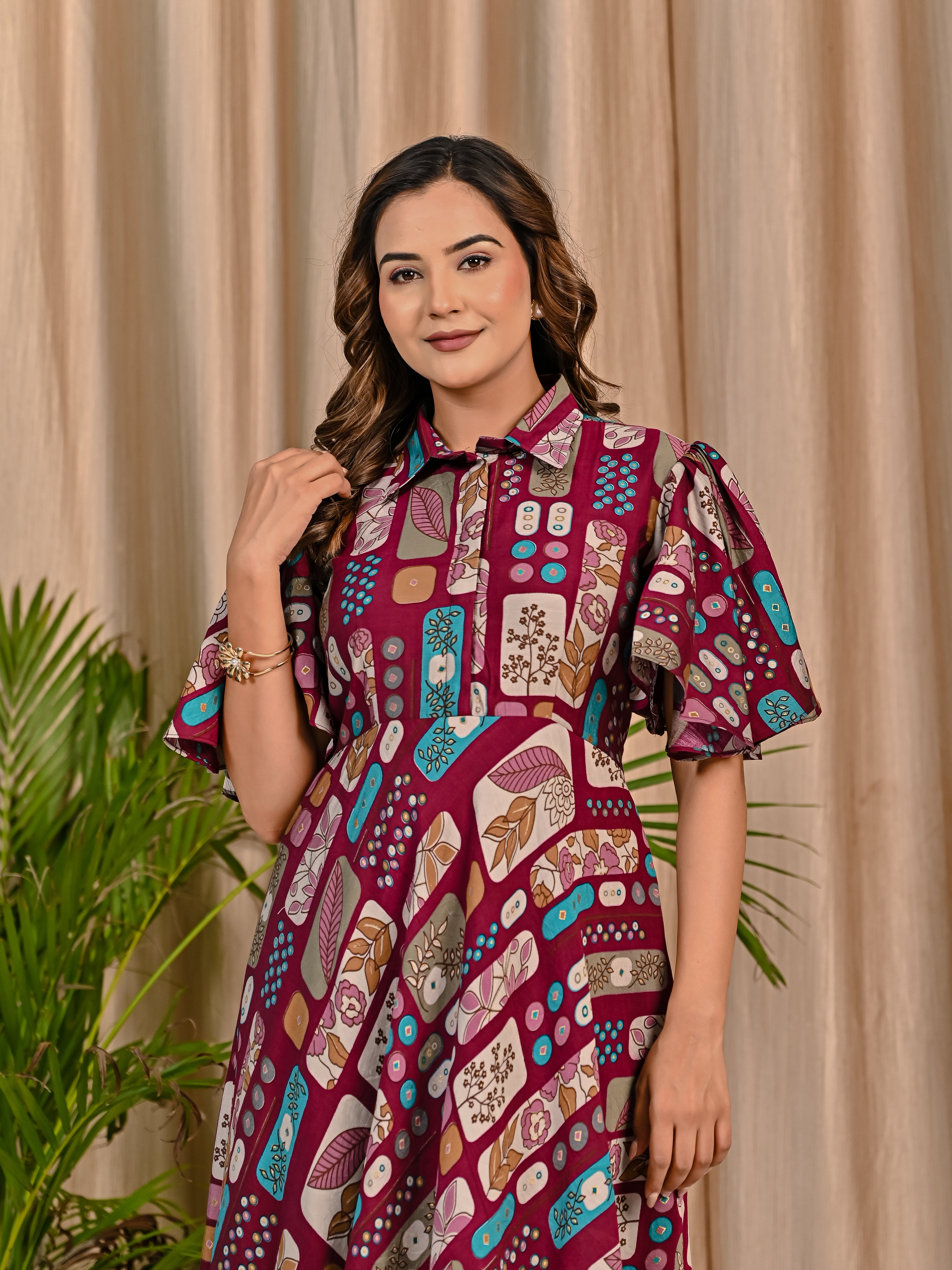 Purple Printed Cotton Dress