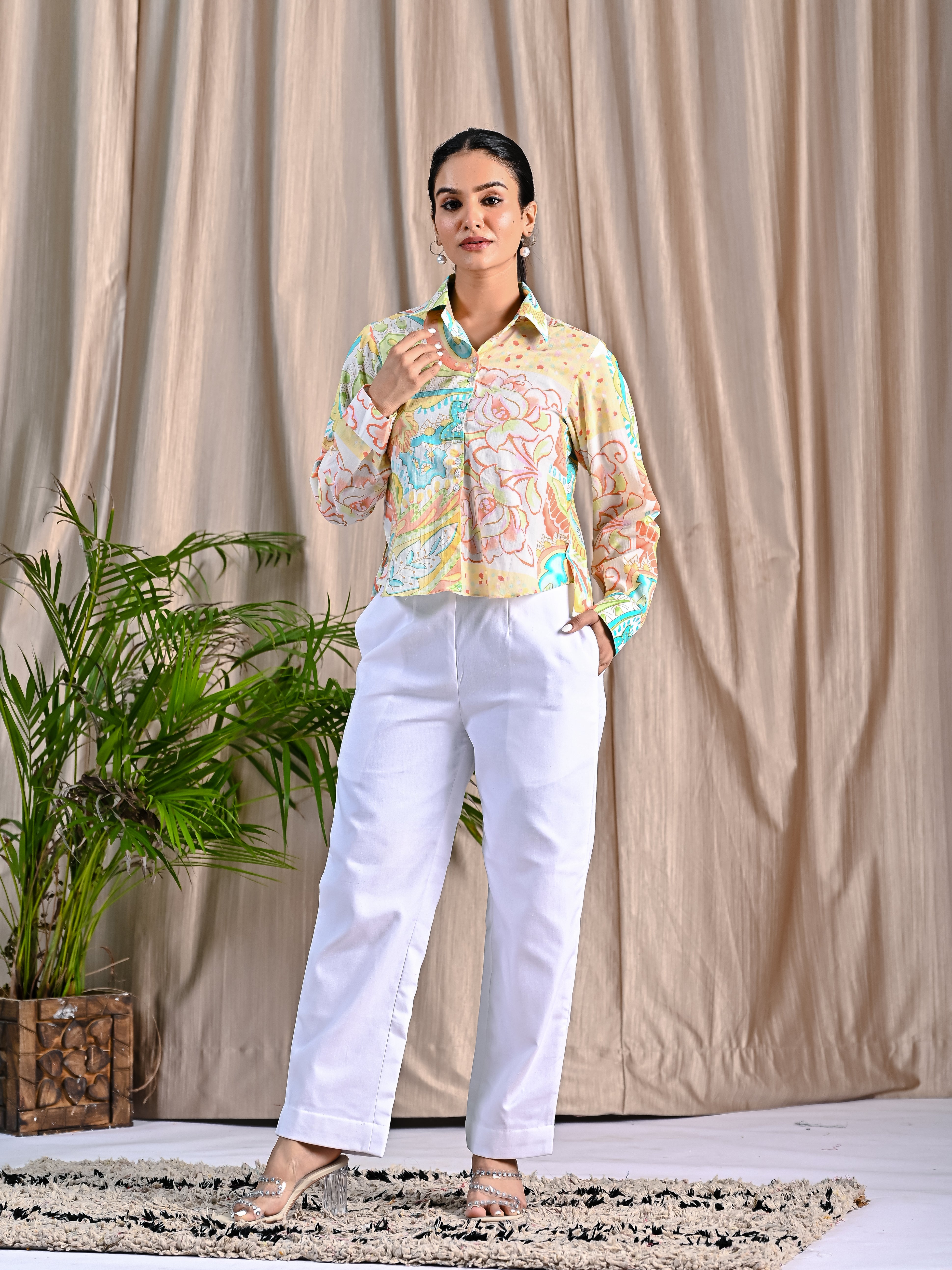 Cotton printed shirt with Khadi pant