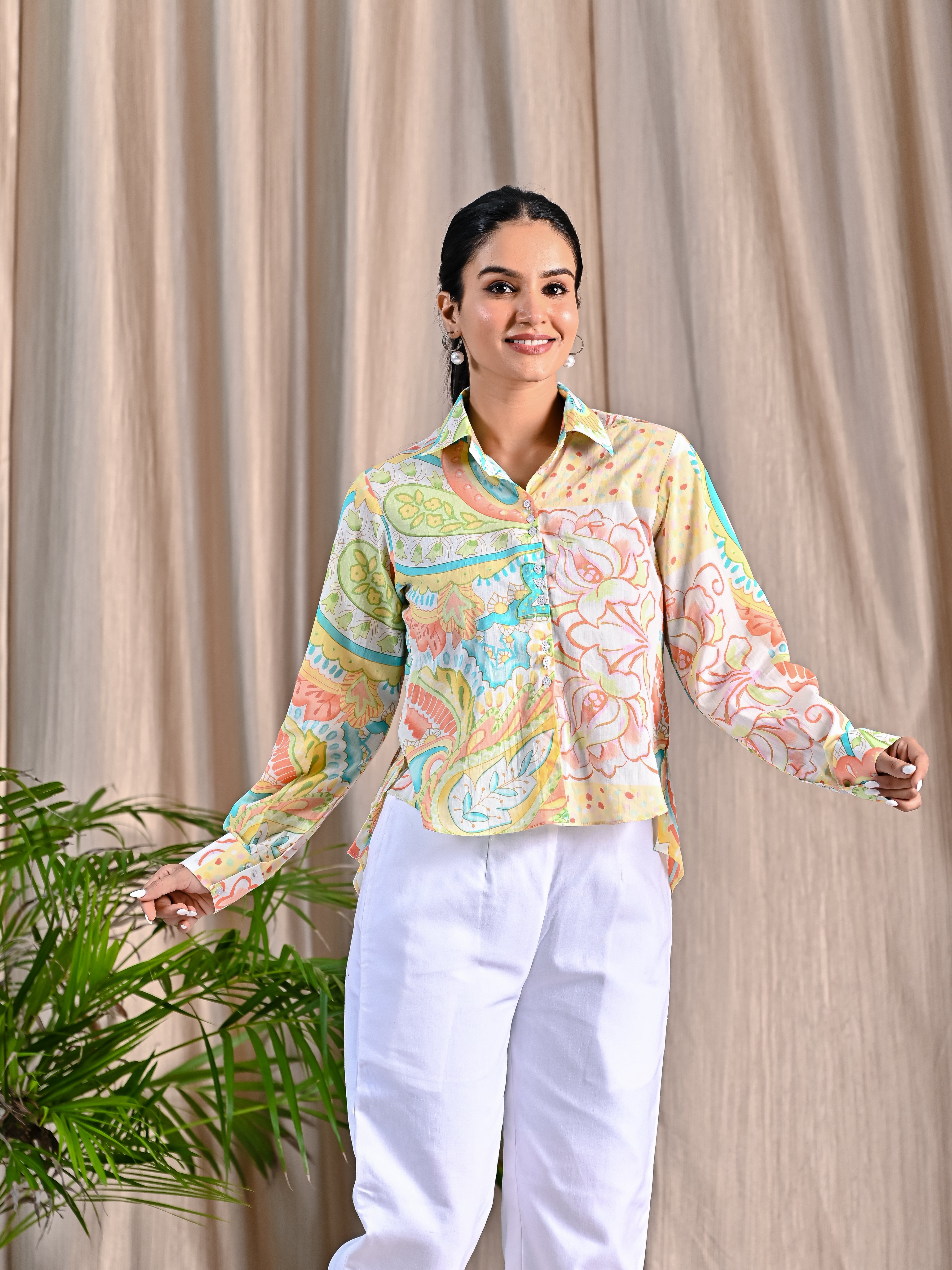 Cotton printed shirt with Khadi pant