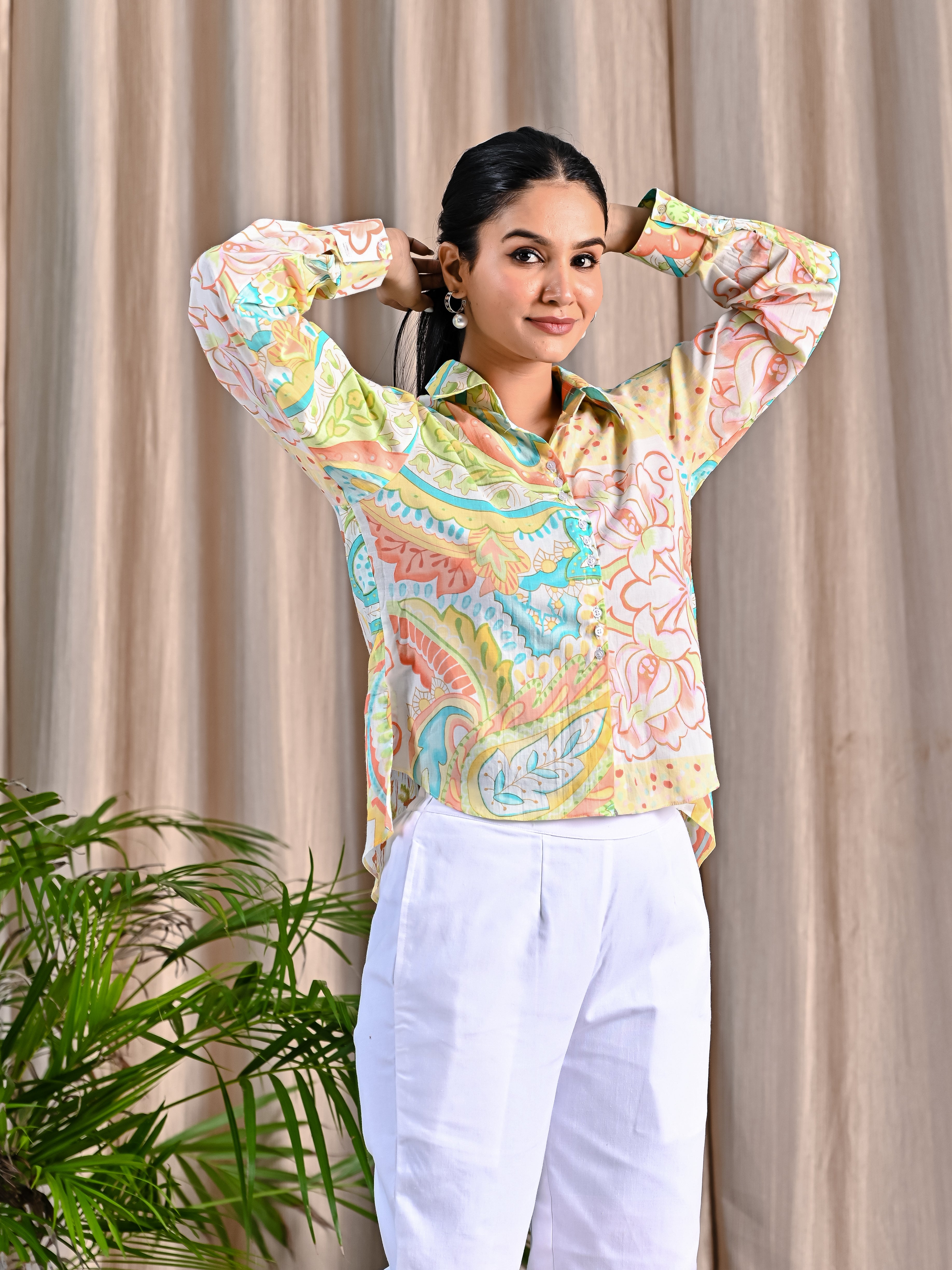 Cotton printed shirt with Khadi pant