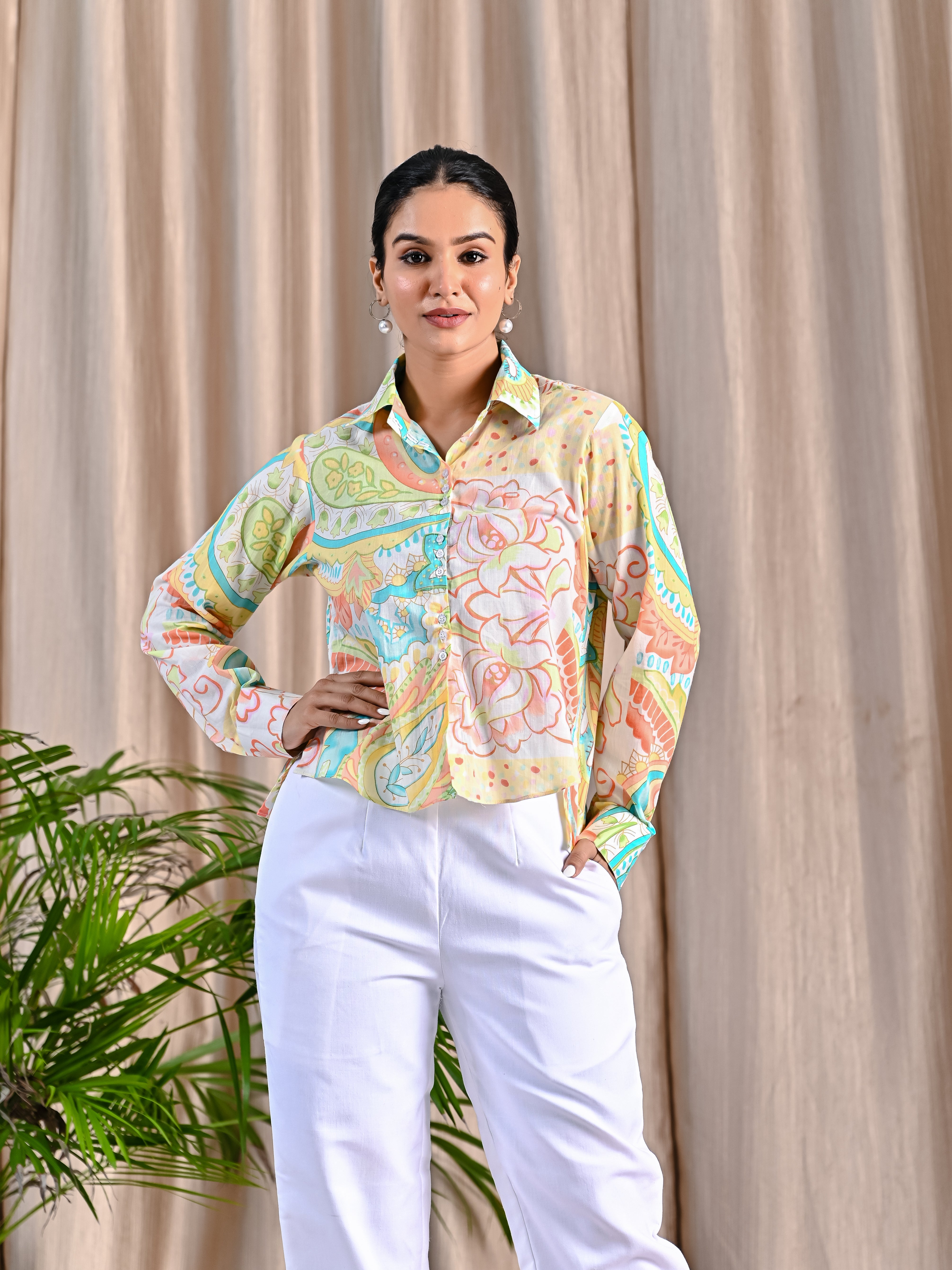 Cotton printed shirt with Khadi pant