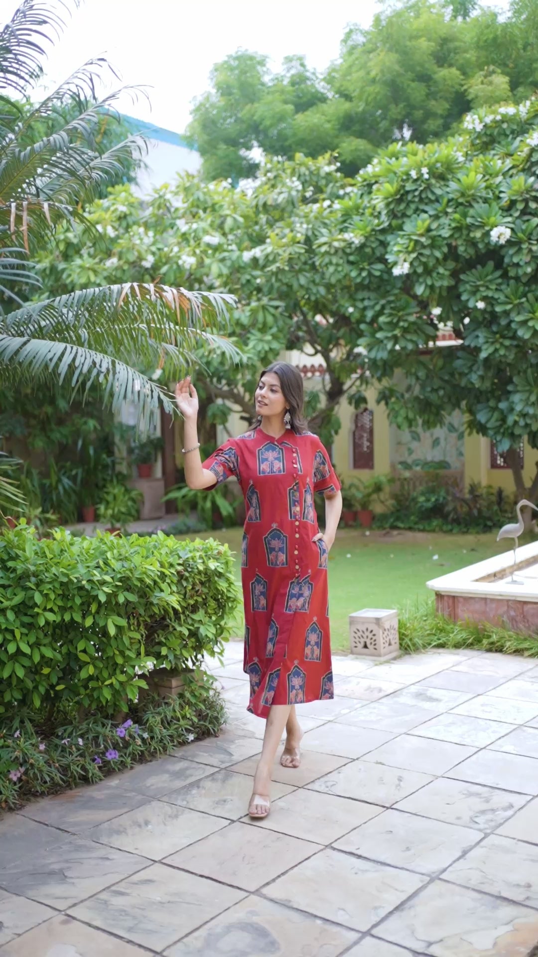 Oriental Neck Printed Dress