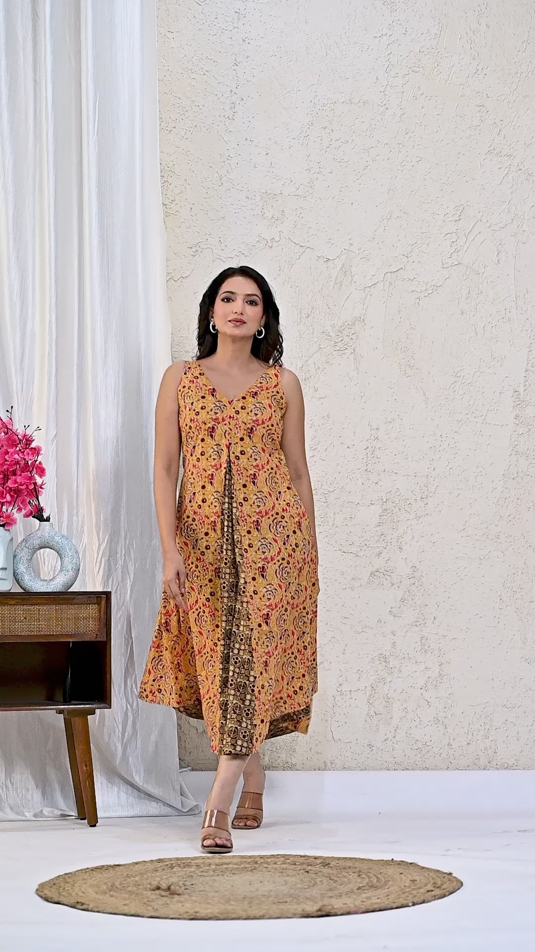 Noodle Strap Dress in Kalamkari Ajrakh Print