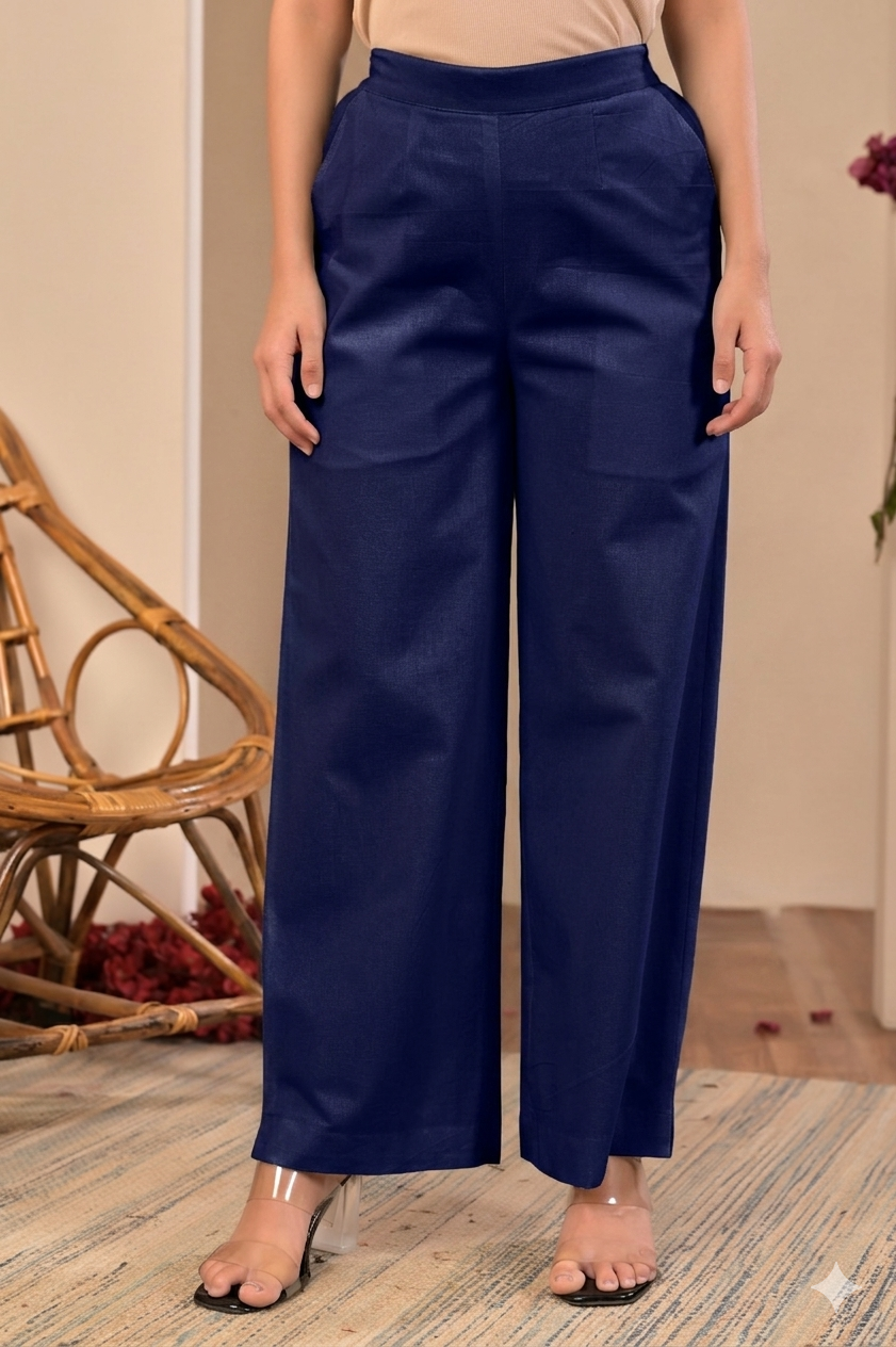 Solid Flax Pants - Navy Blue