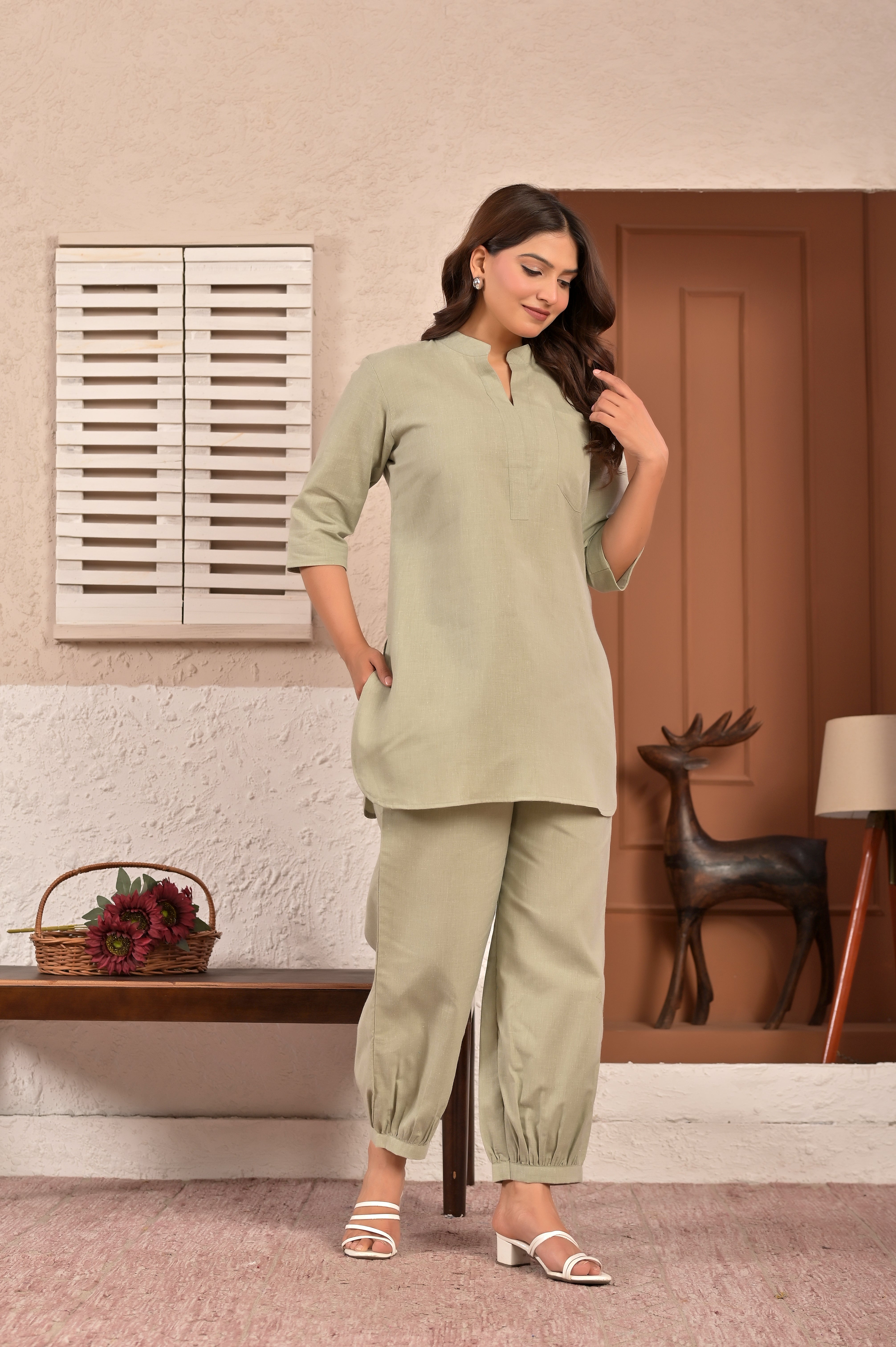 Sage Green Khadi Co-Ord Set