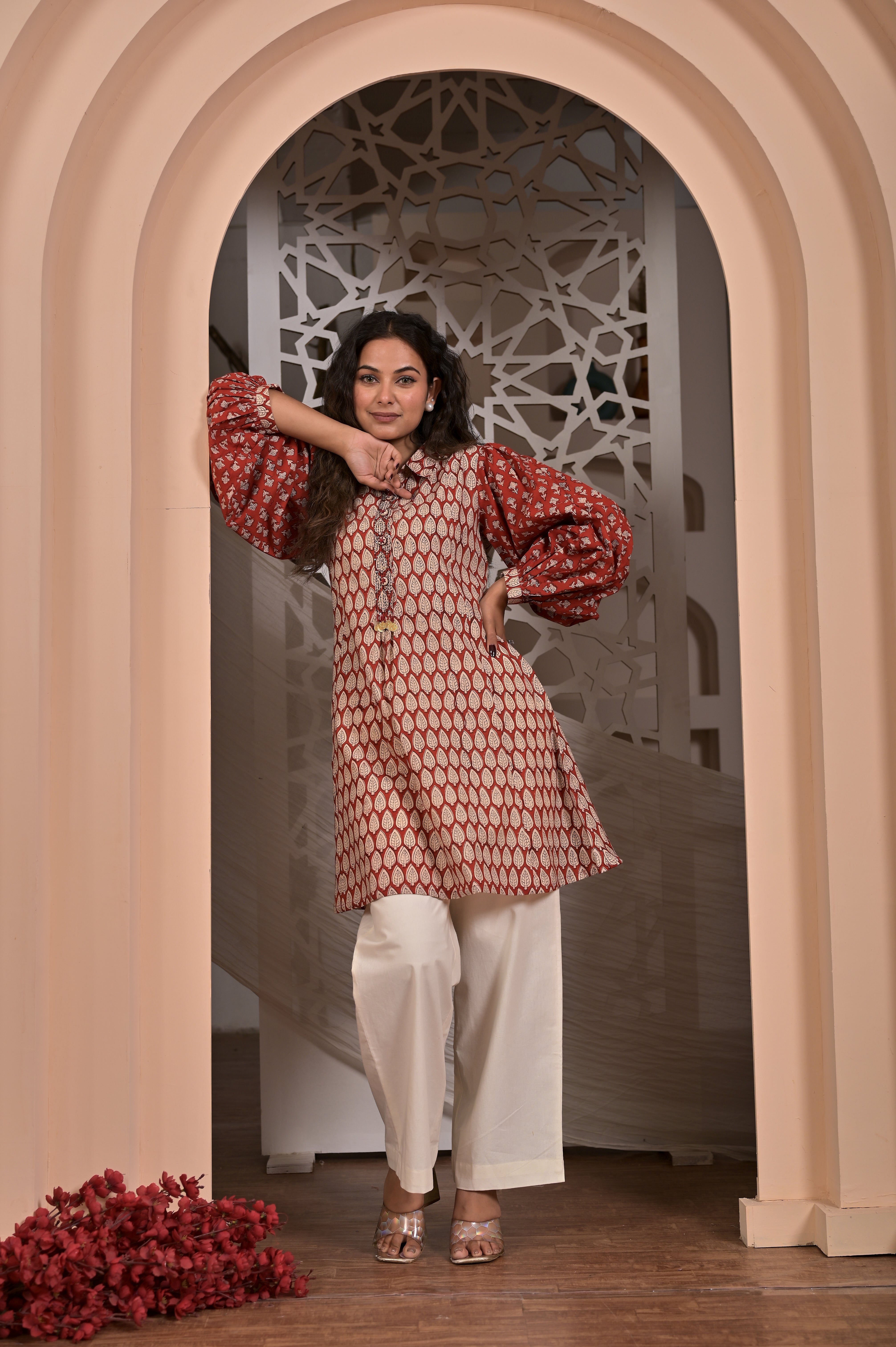 Bagru Bloom Balloon-Sleeve Kurti