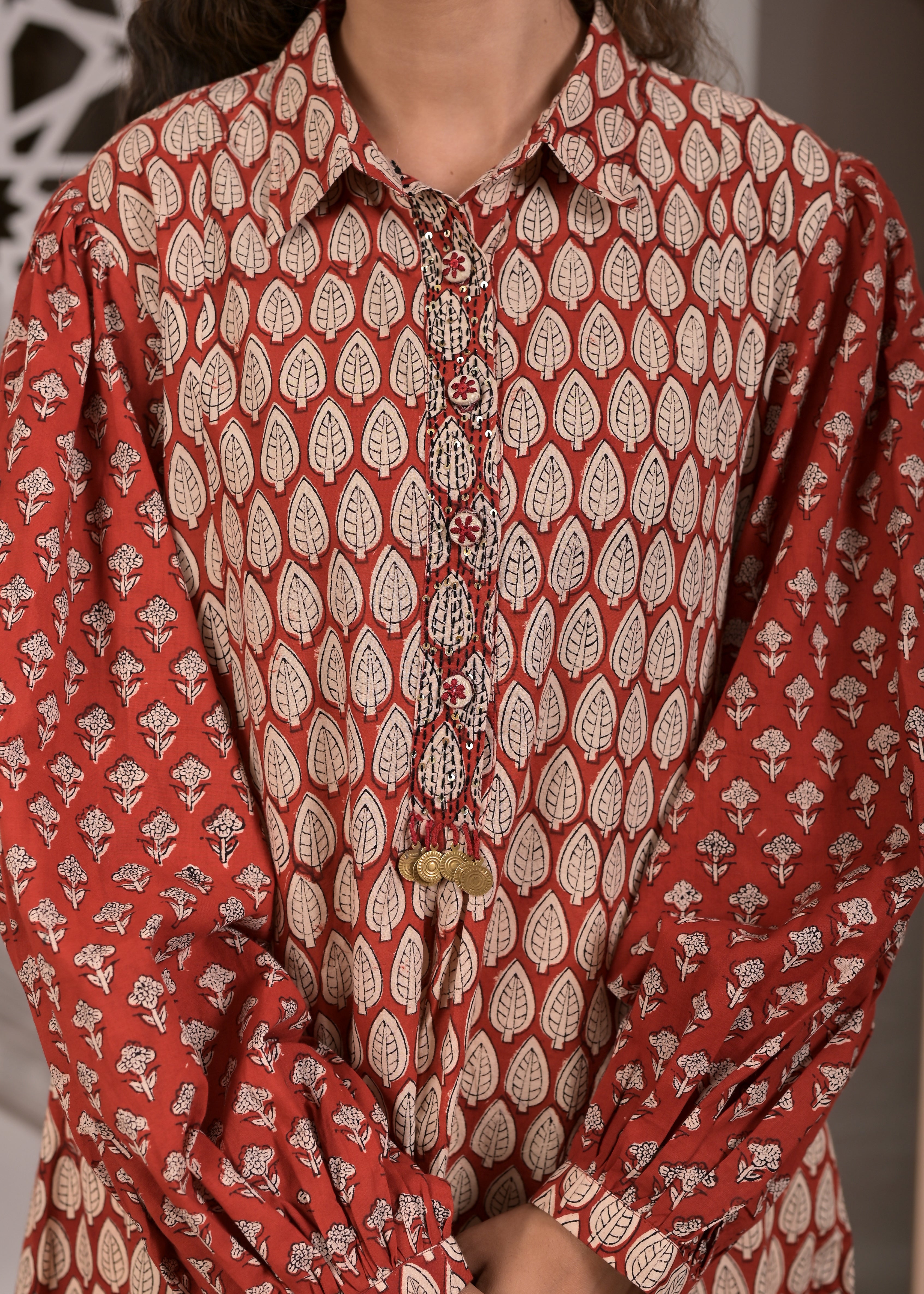 Bagru Bloom Balloon-Sleeve Kurti