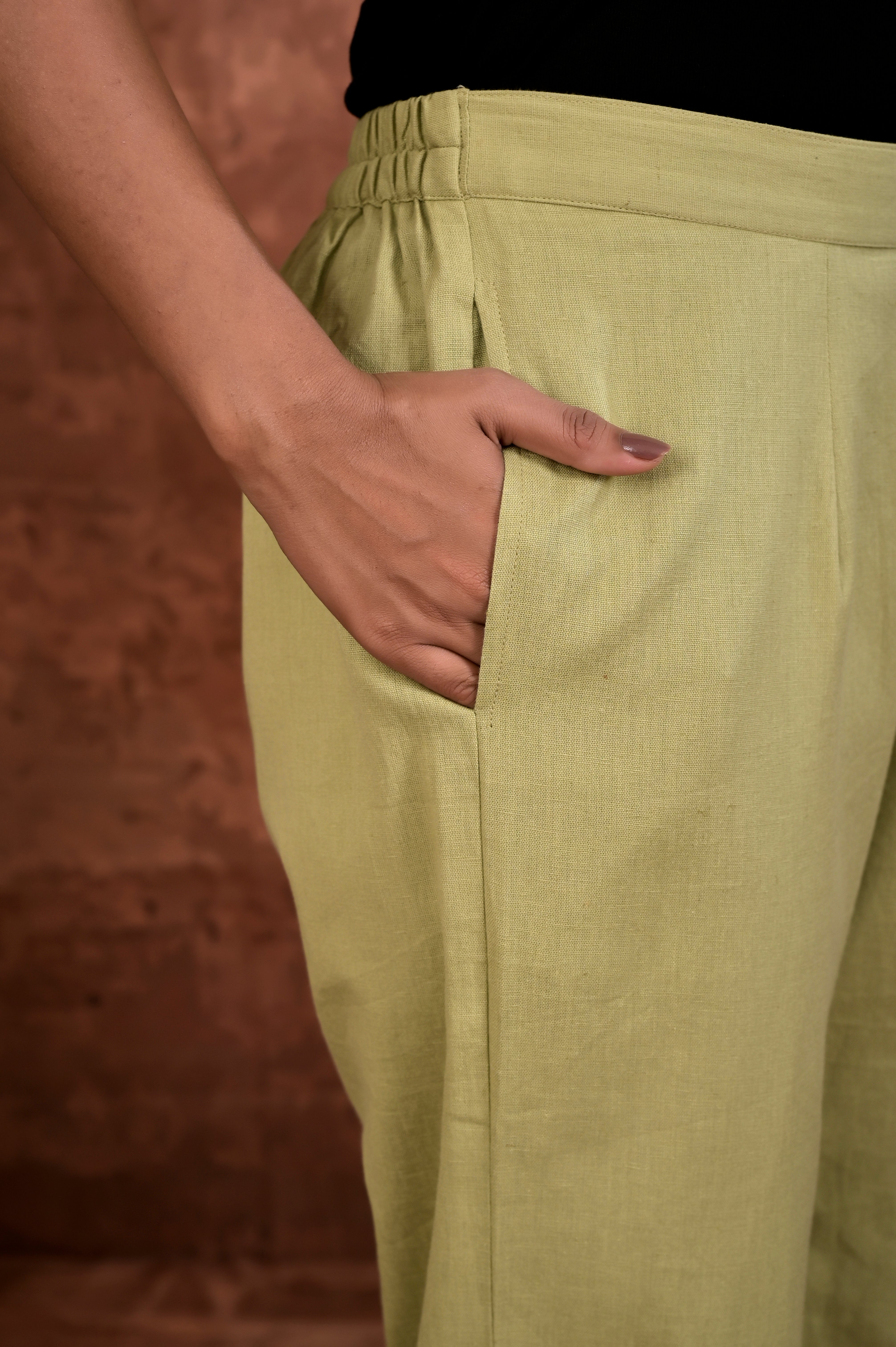 Solid Flax Pants - Olive Green