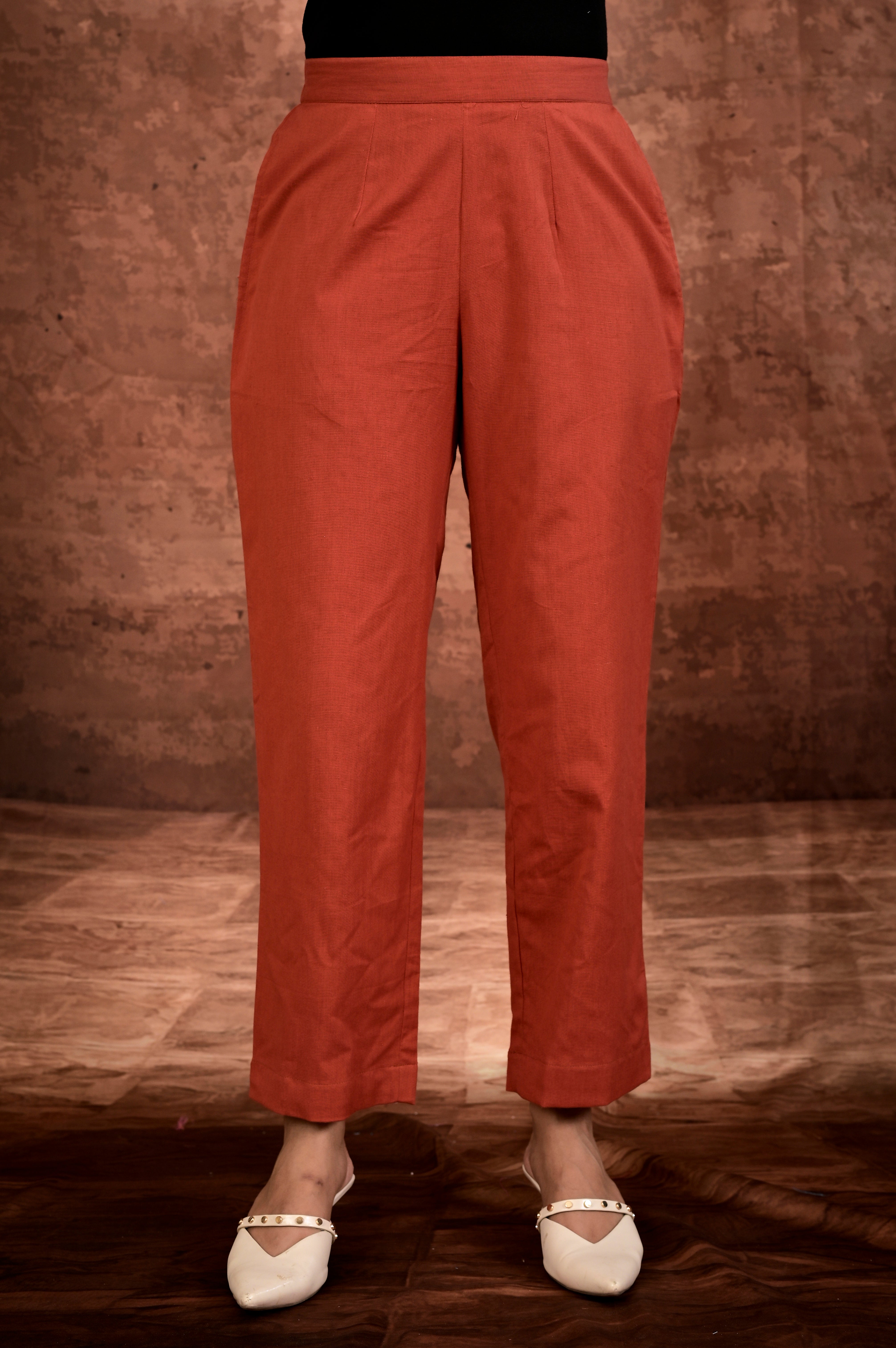 Solid Flax Pants - Rust Orange