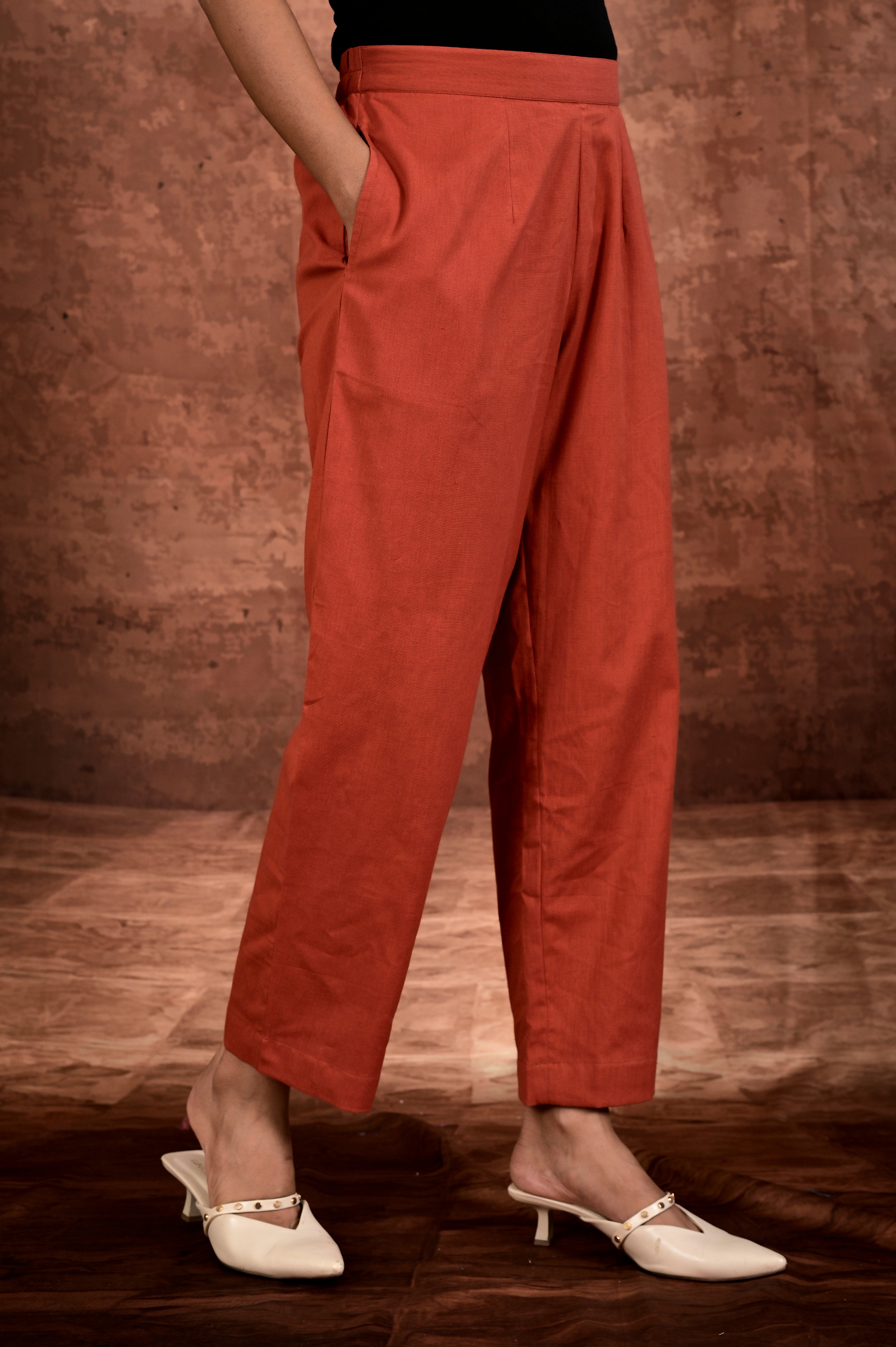 Solid Flax Pants - Rust Orange