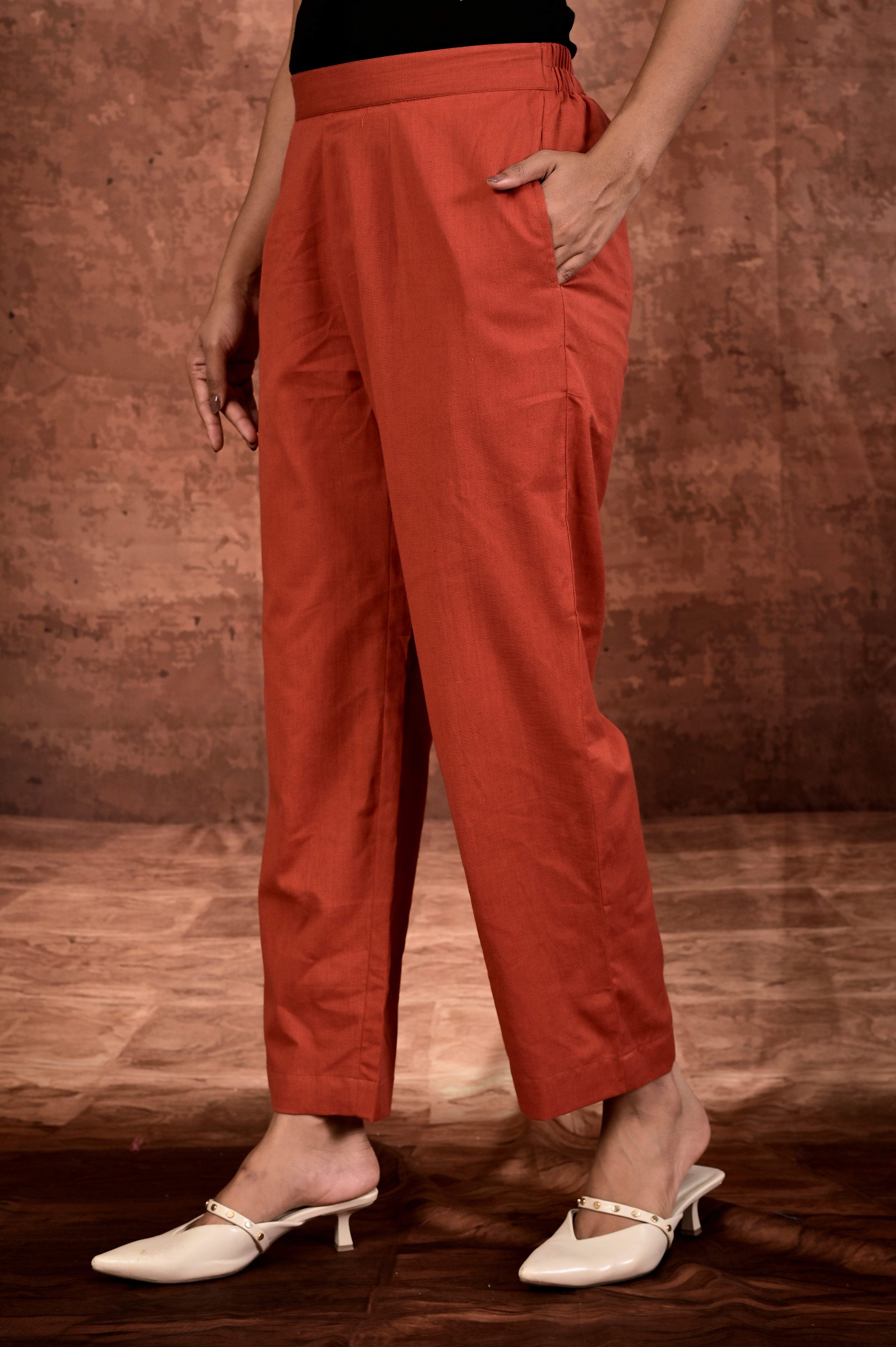 Solid Flax Pants - Rust Orange