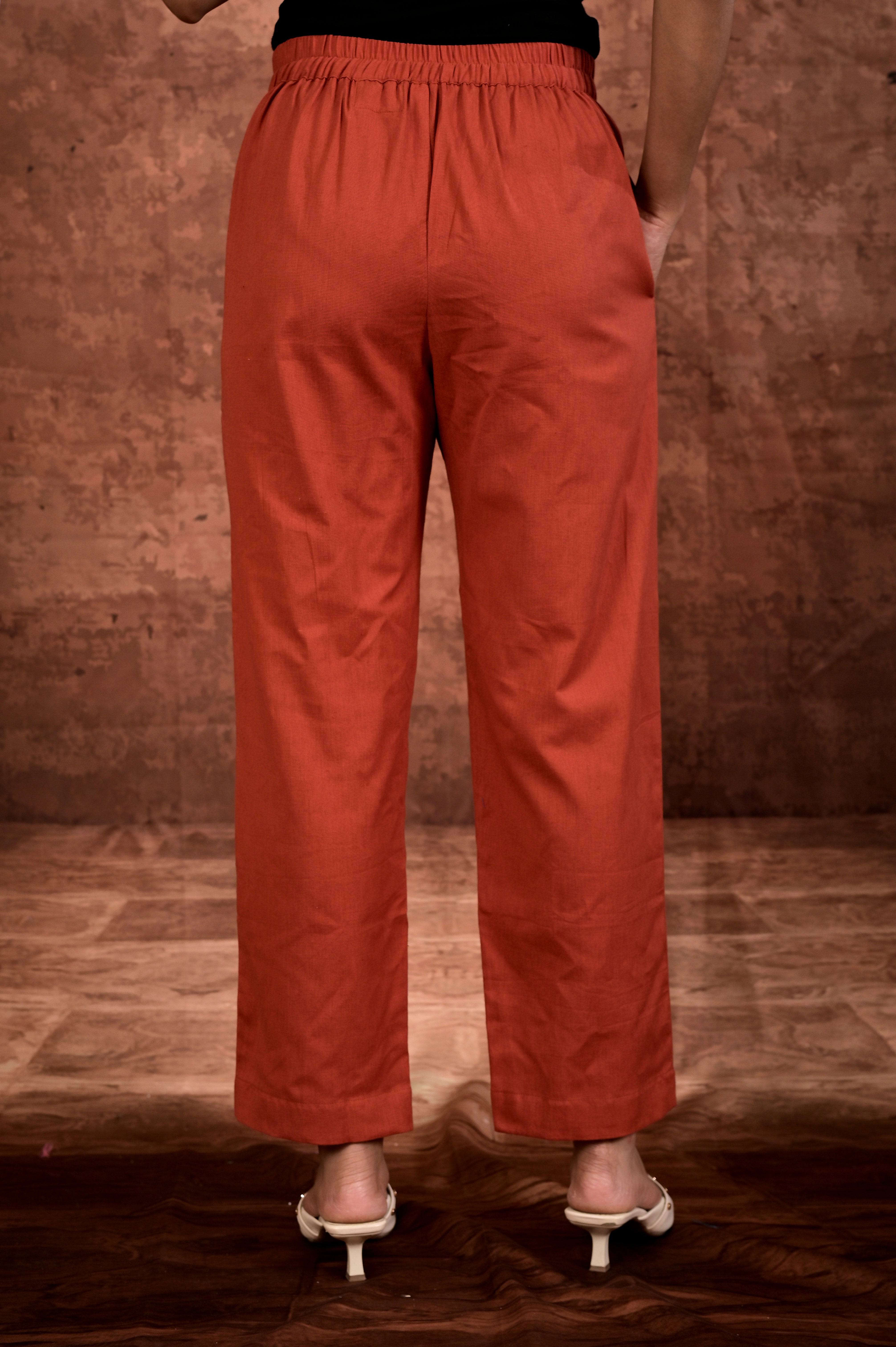 Solid Flax Pants - Rust Orange