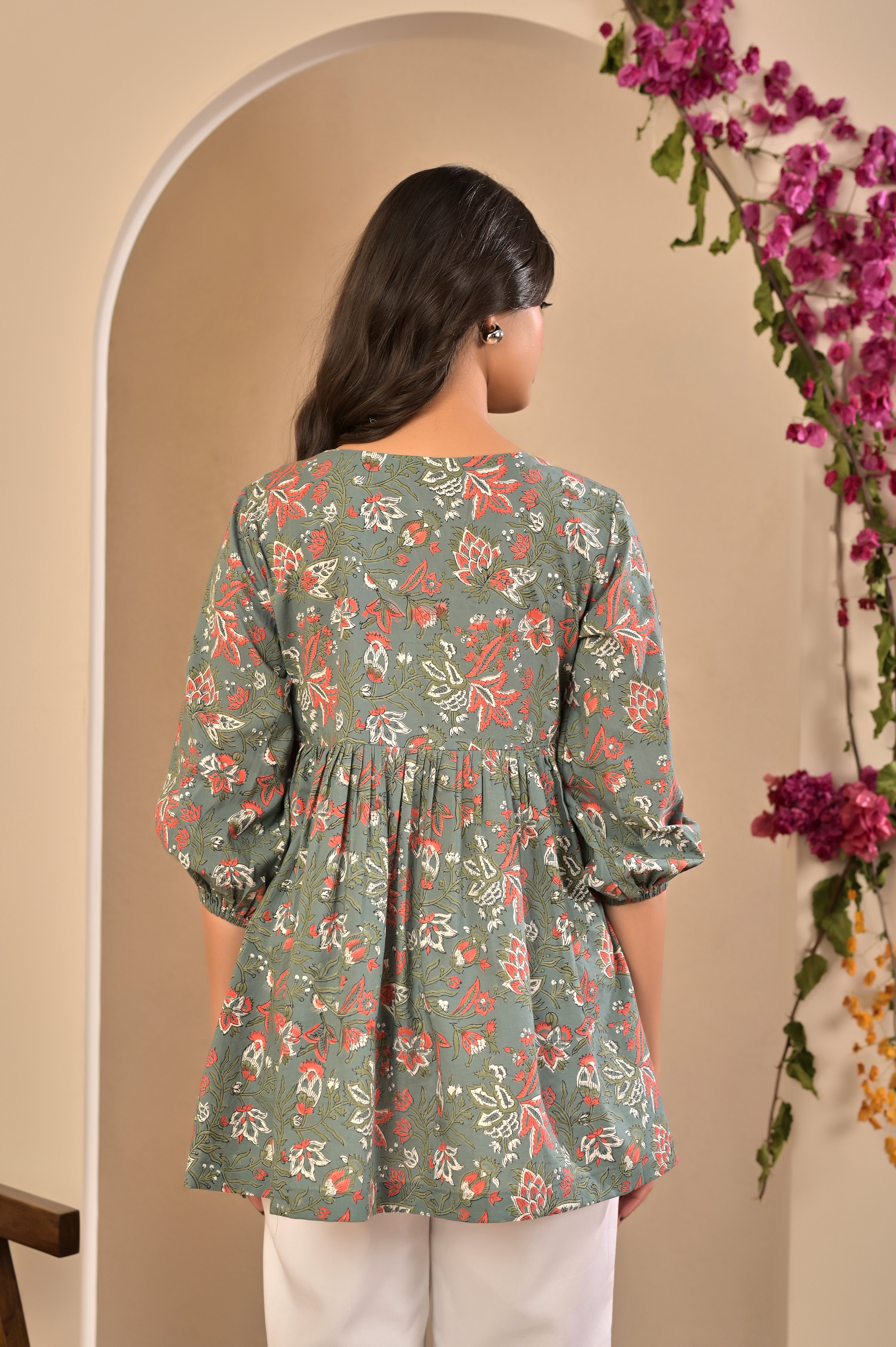 Pleated Cotton Block Print Kurti