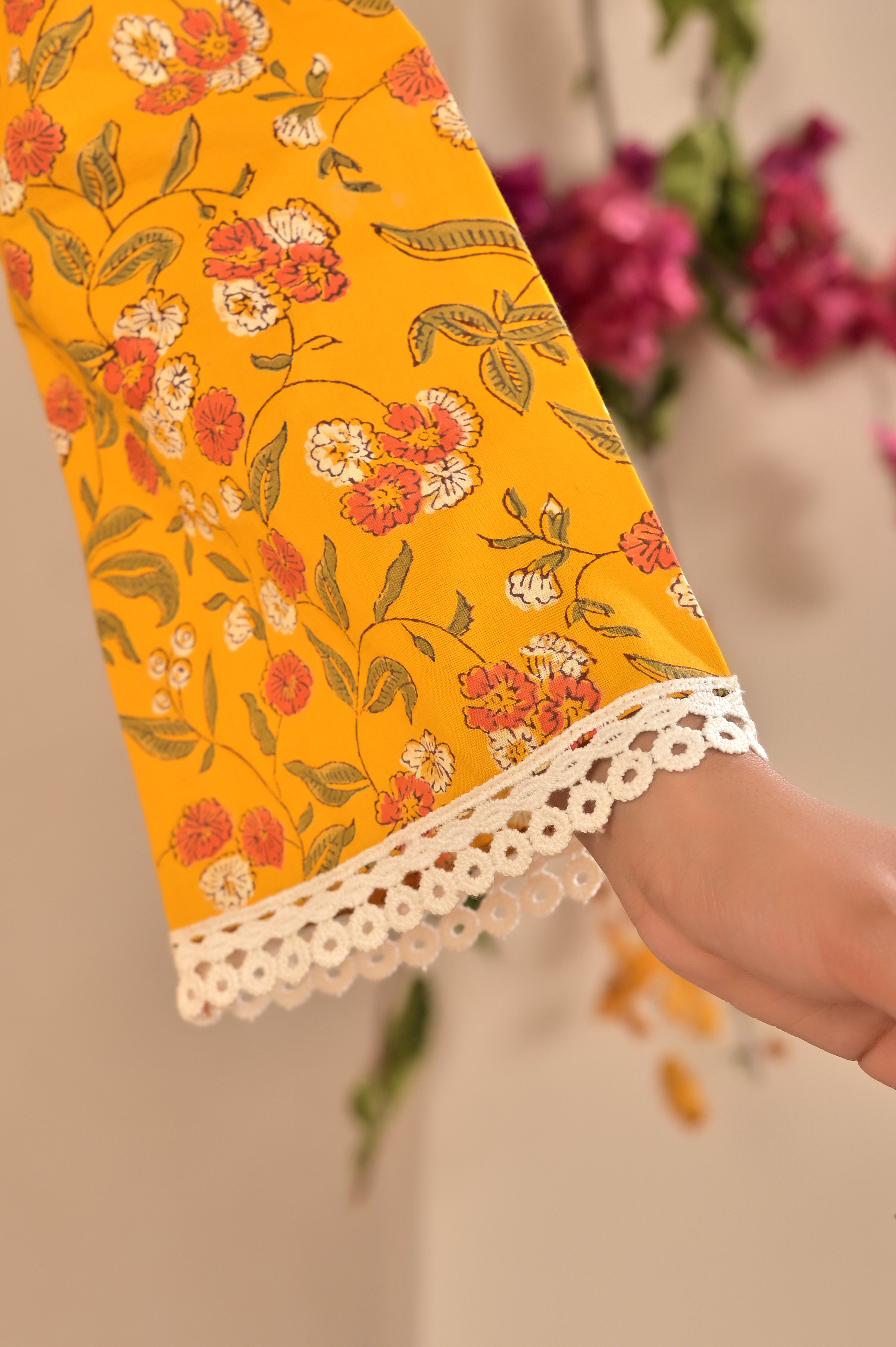 Bright Yellow Lace-Detailed Summer Kurti