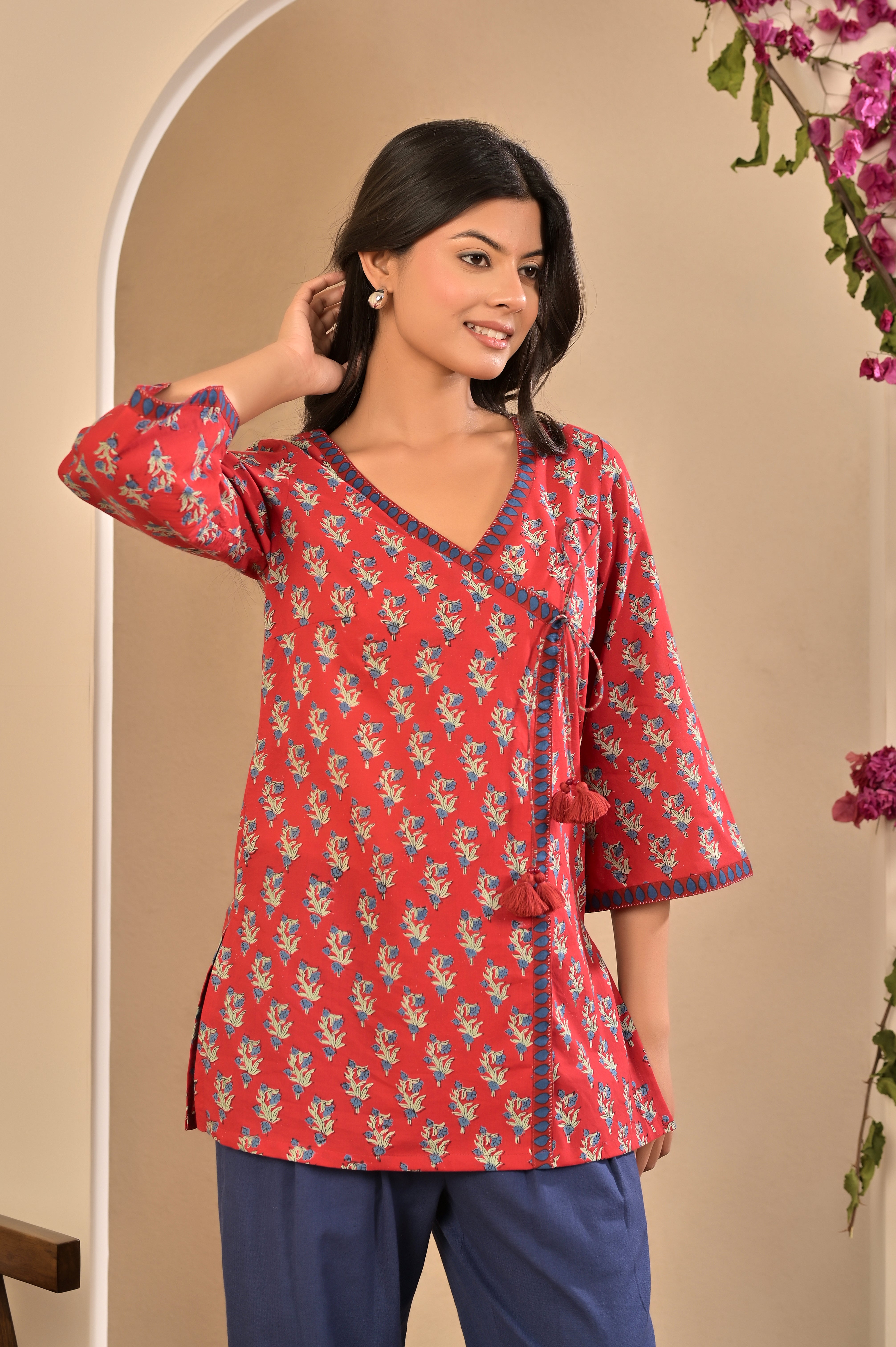 Flared Mid-Length Ethnic Tunic with Tie-Up Detail