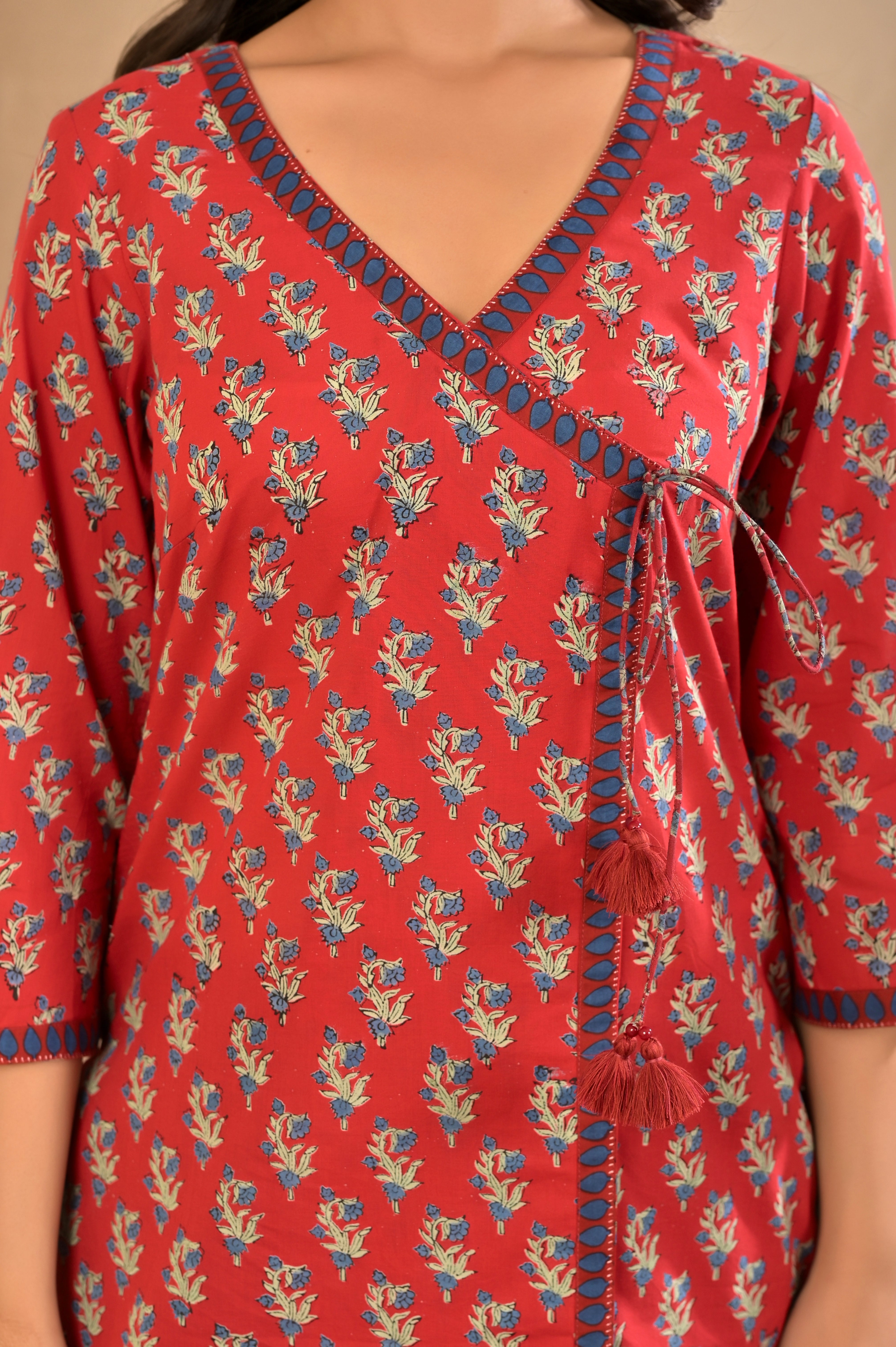 Flared Mid-Length Ethnic Tunic with Tie-Up Detail