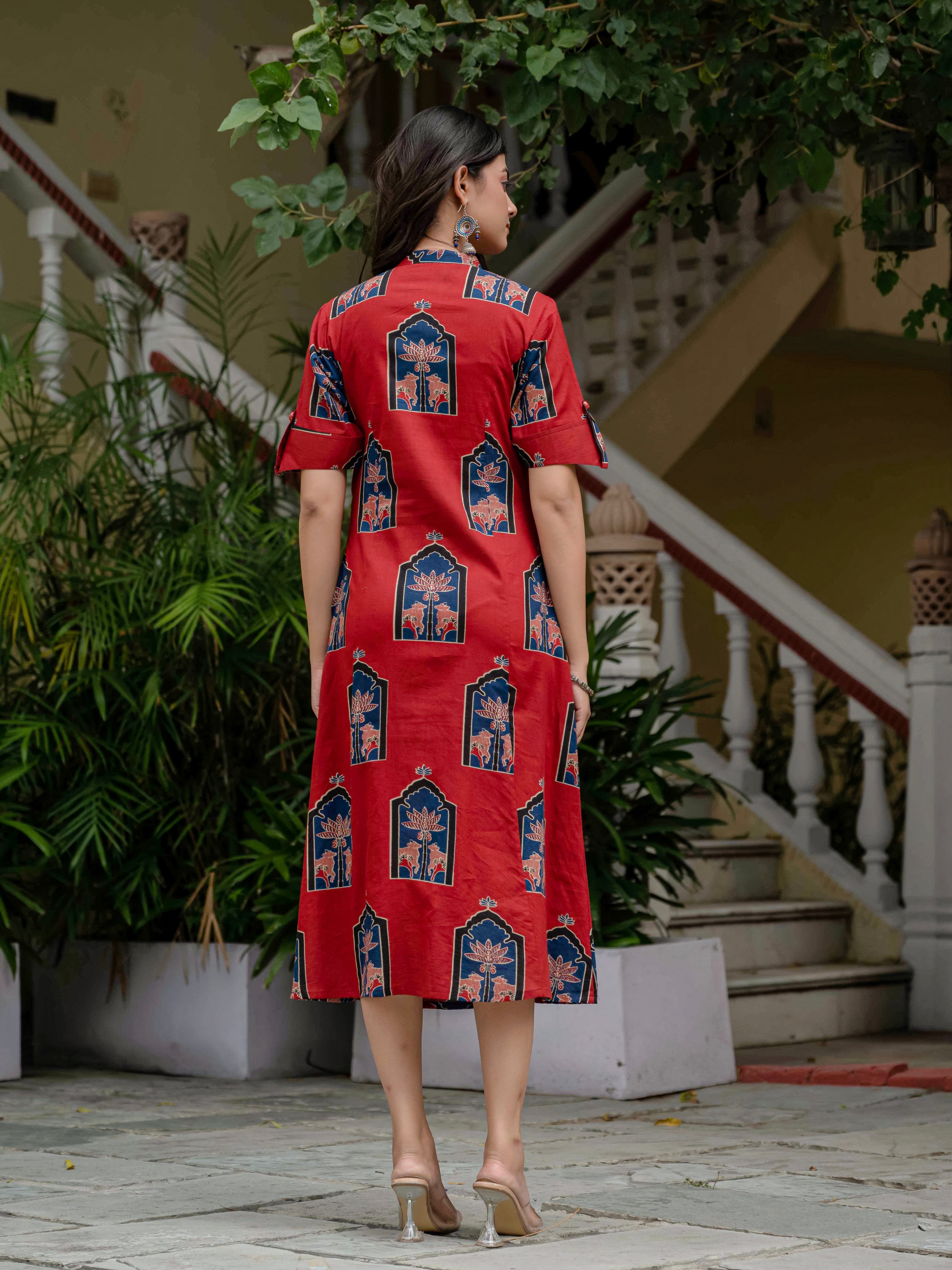 Oriental Neck Printed Dress