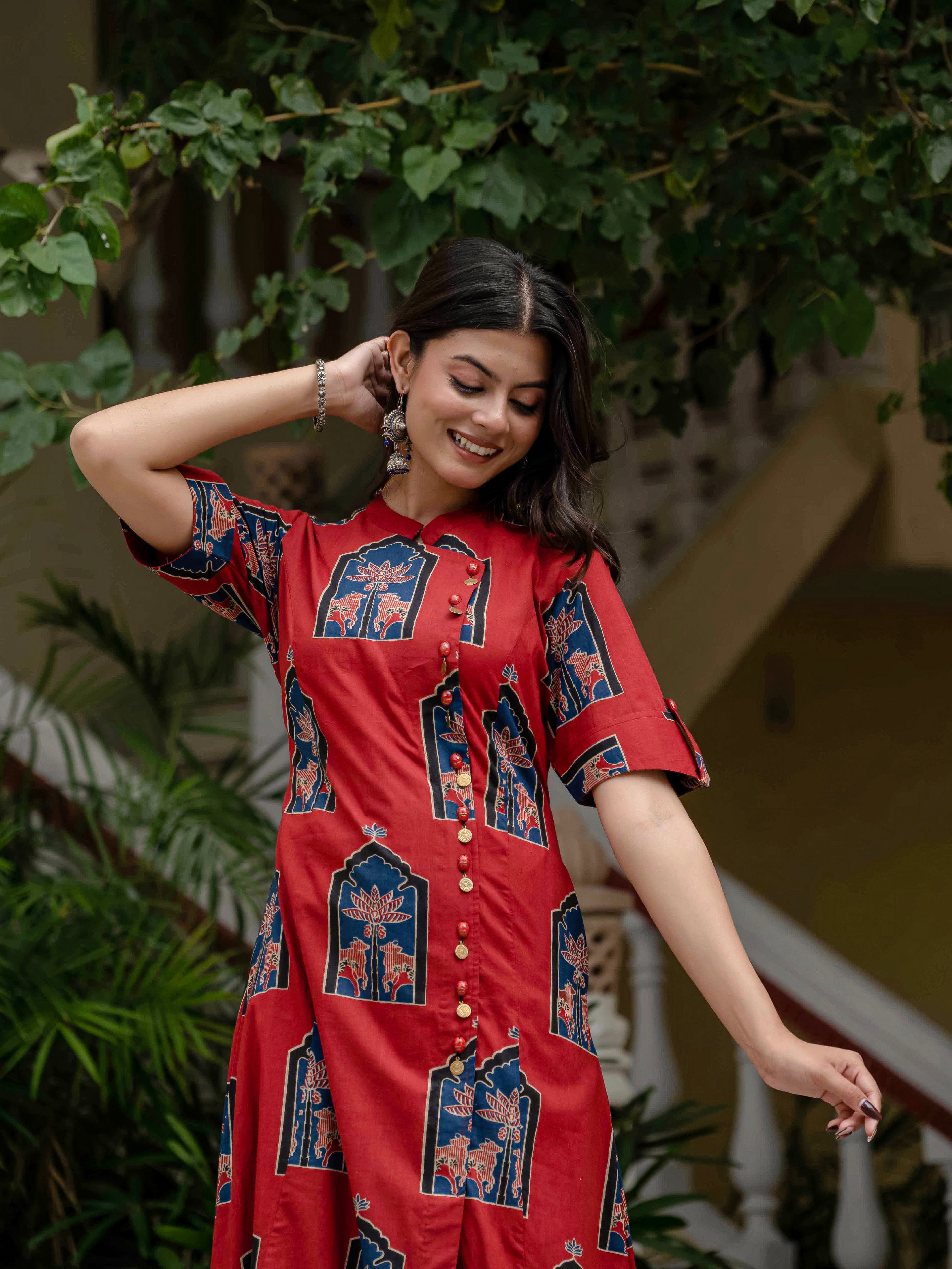 Oriental Neck Printed Dress