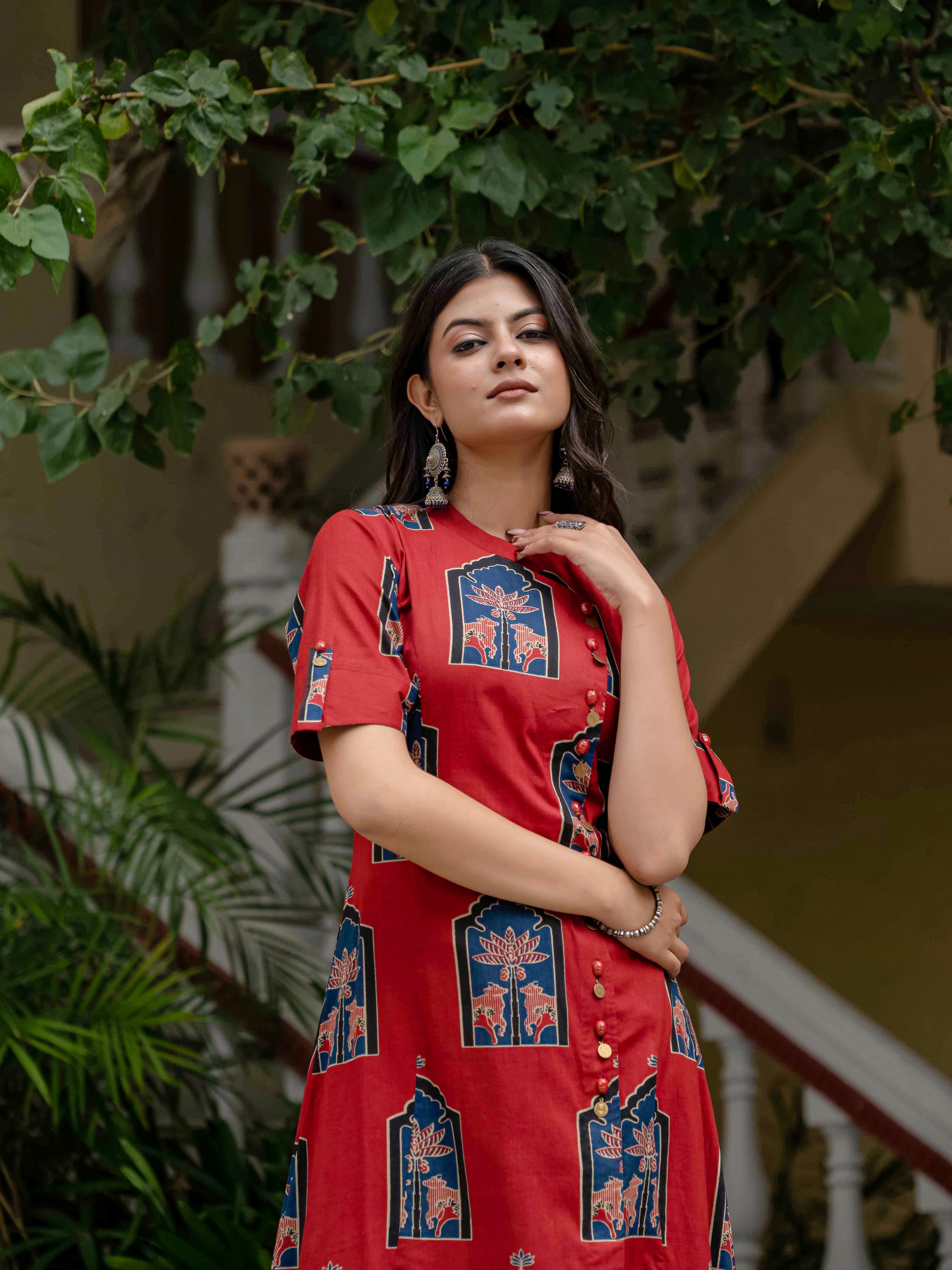 Oriental Neck Printed Dress