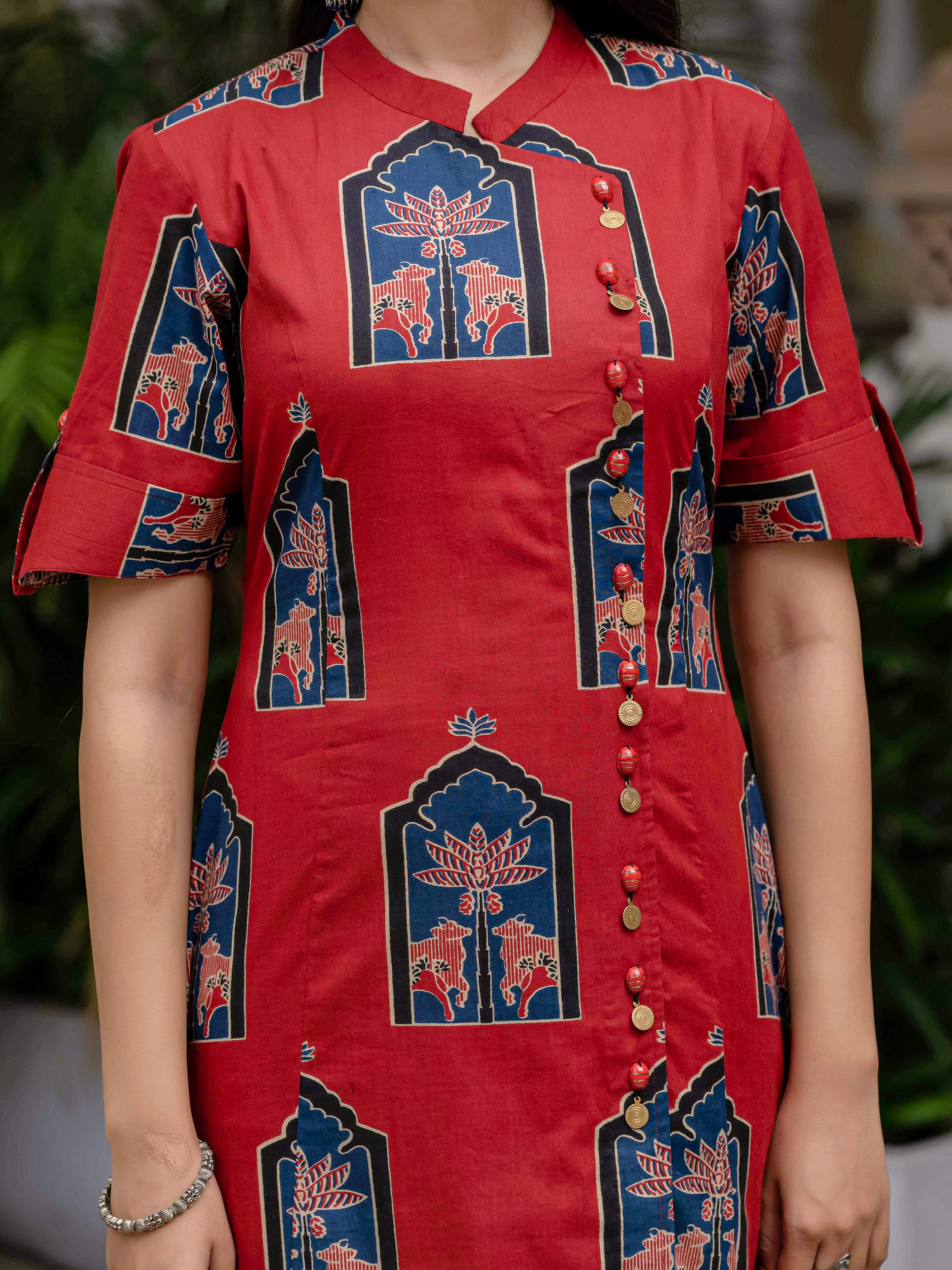 Oriental Neck Printed Dress
