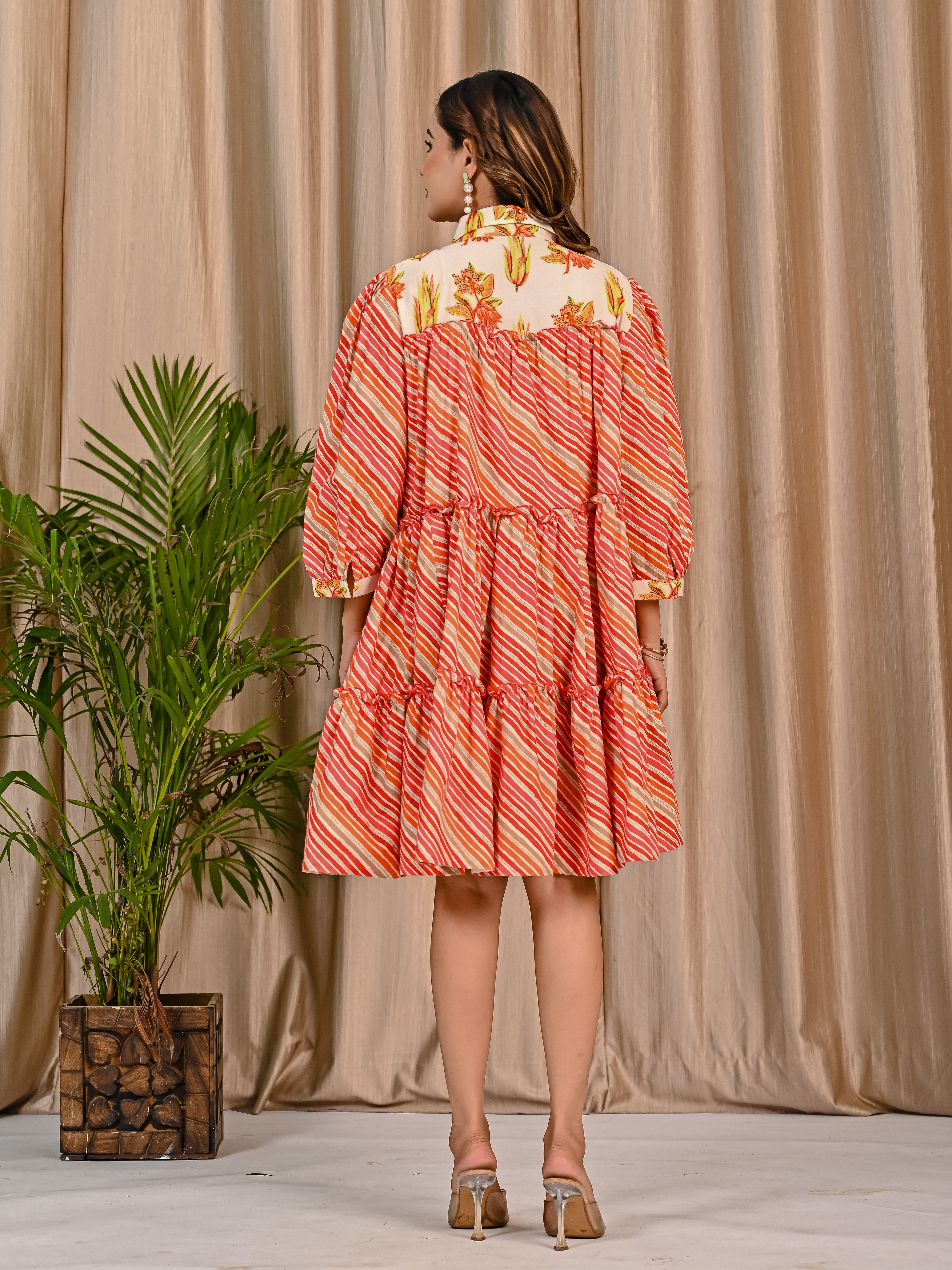 Multicolor Lehariya Collared Skirt