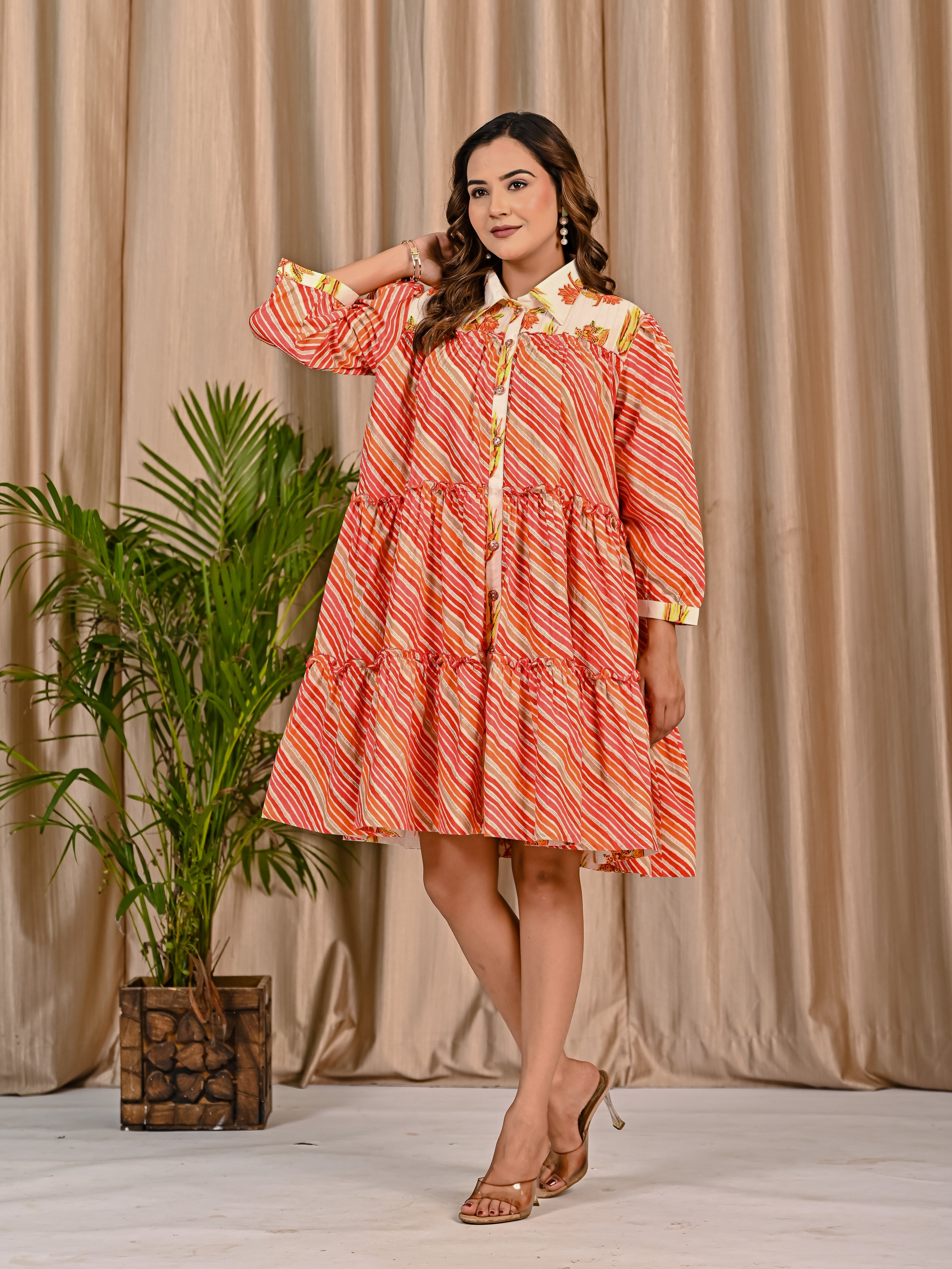 Multicolor Lehariya Collared Skirt