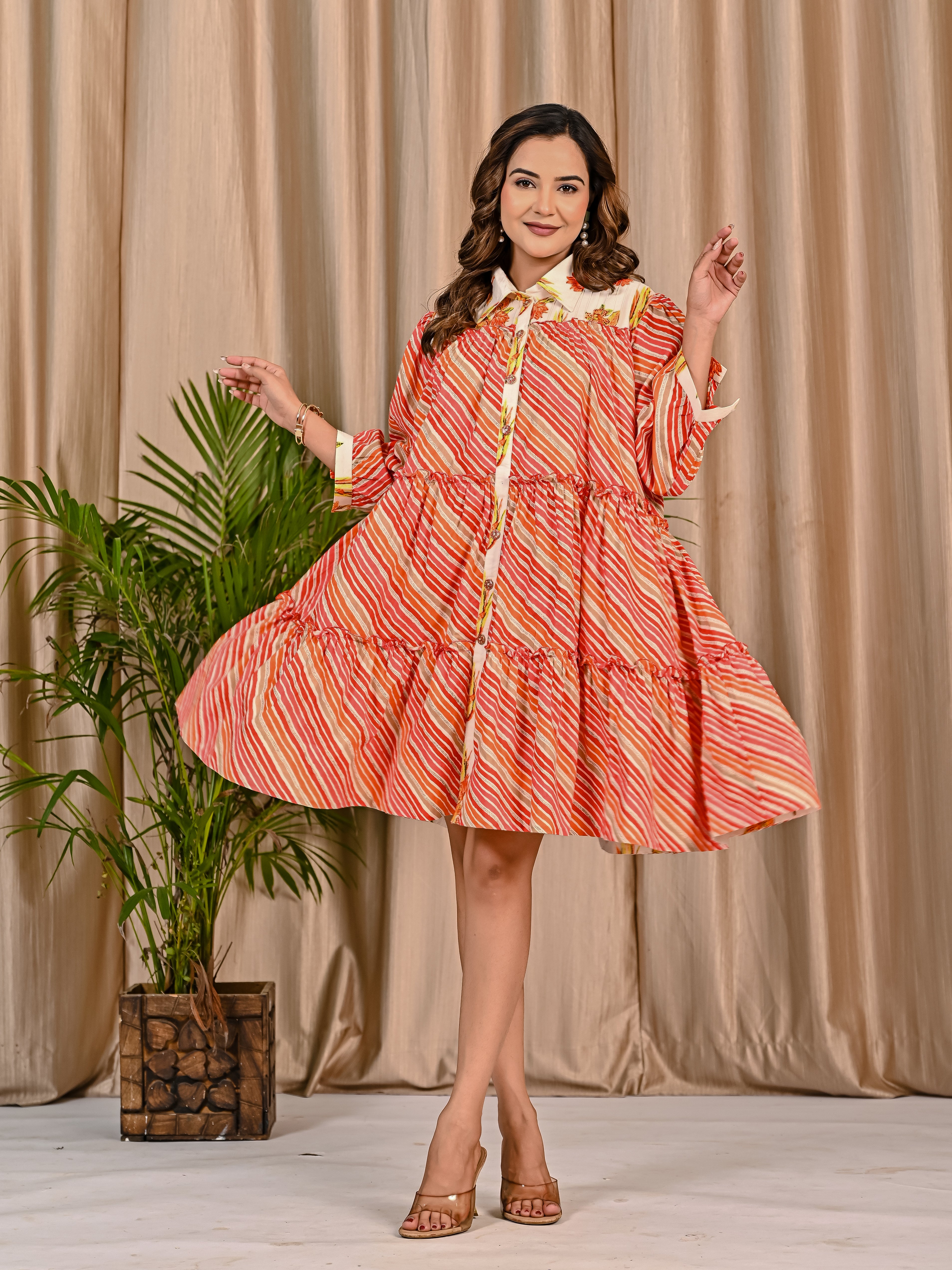 Multicolor Lehariya Collared Skirt