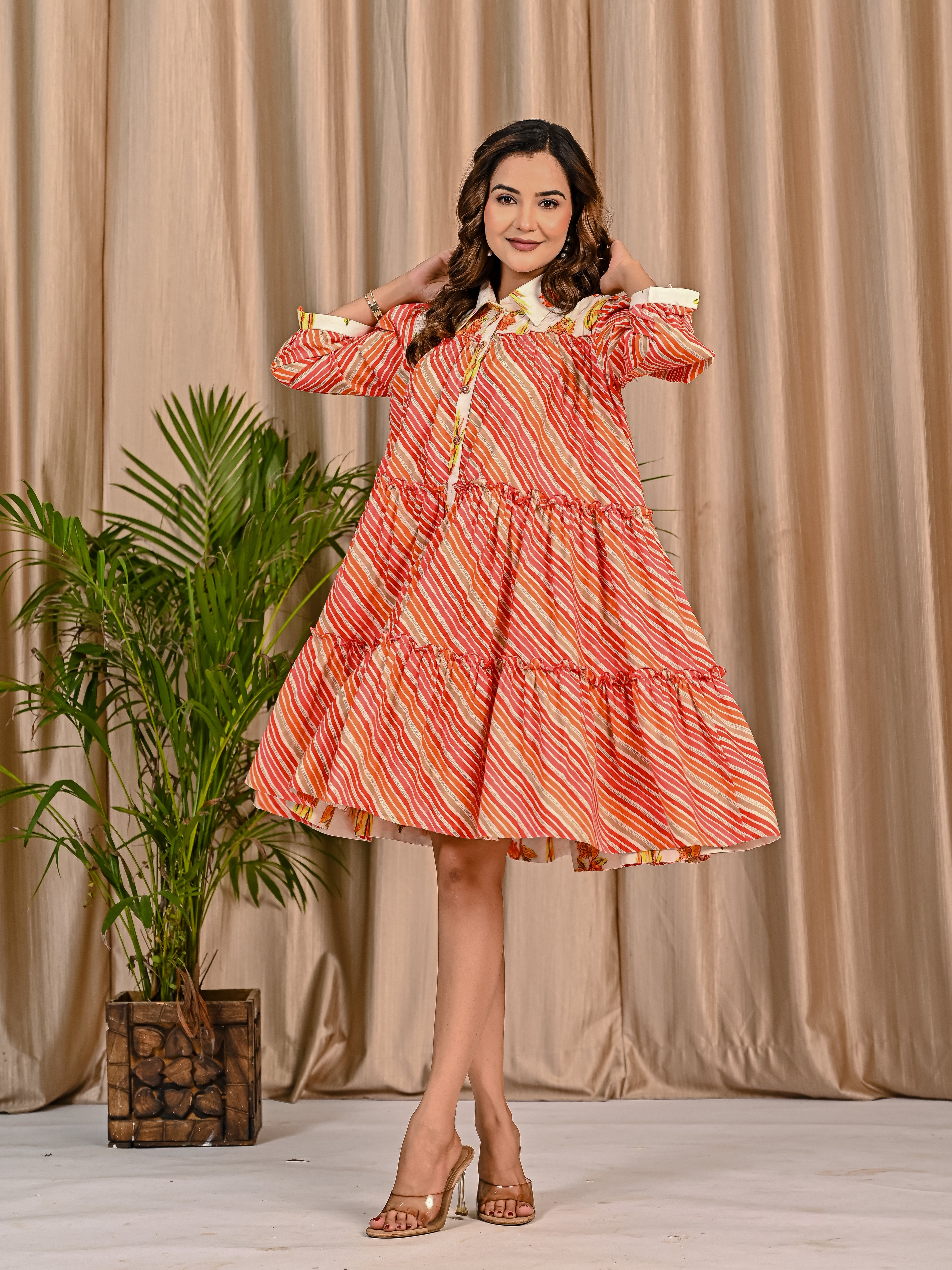 Multicolor Lehariya Collared Skirt