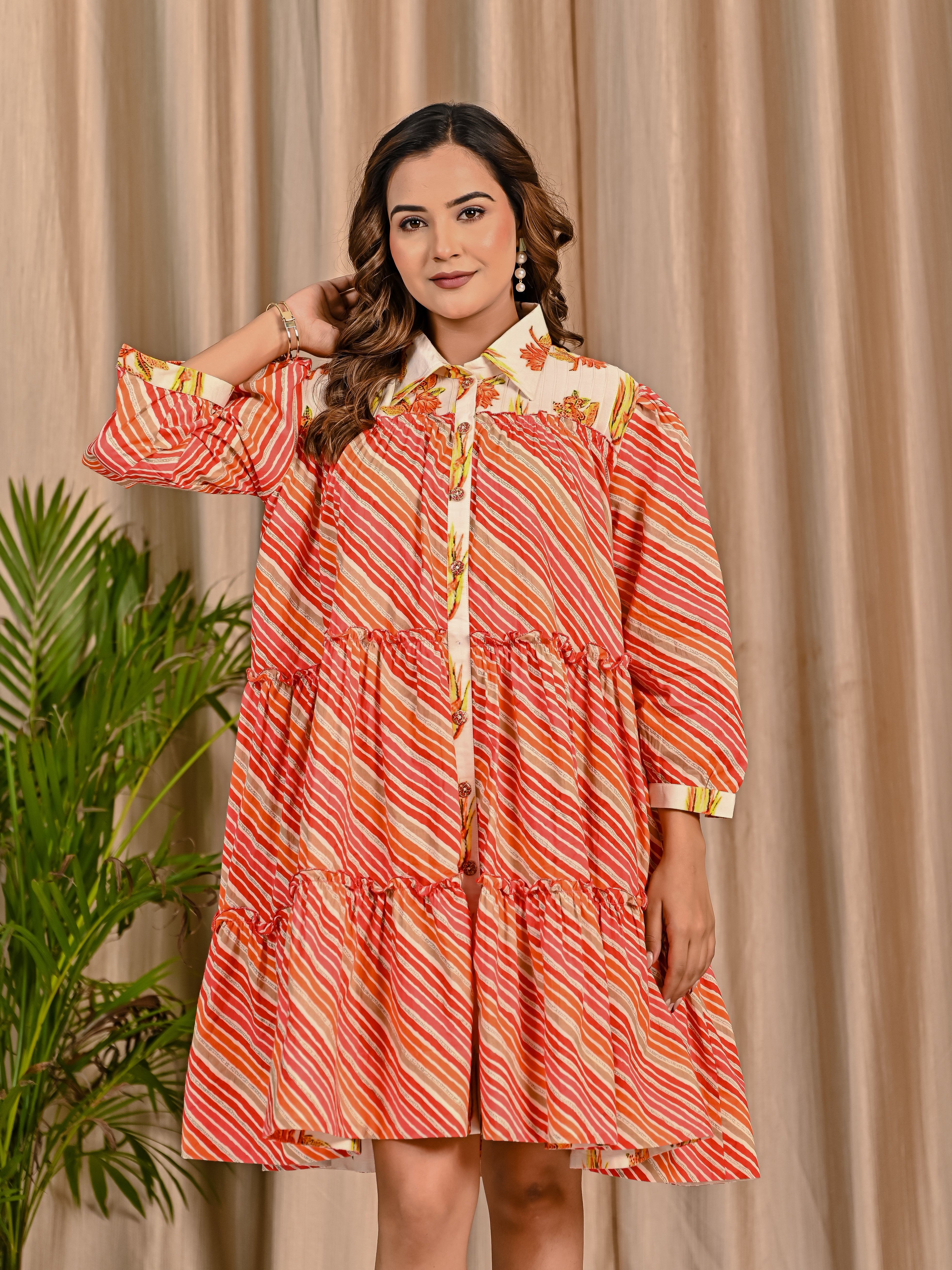 Multicolor Lehariya Collared Skirt