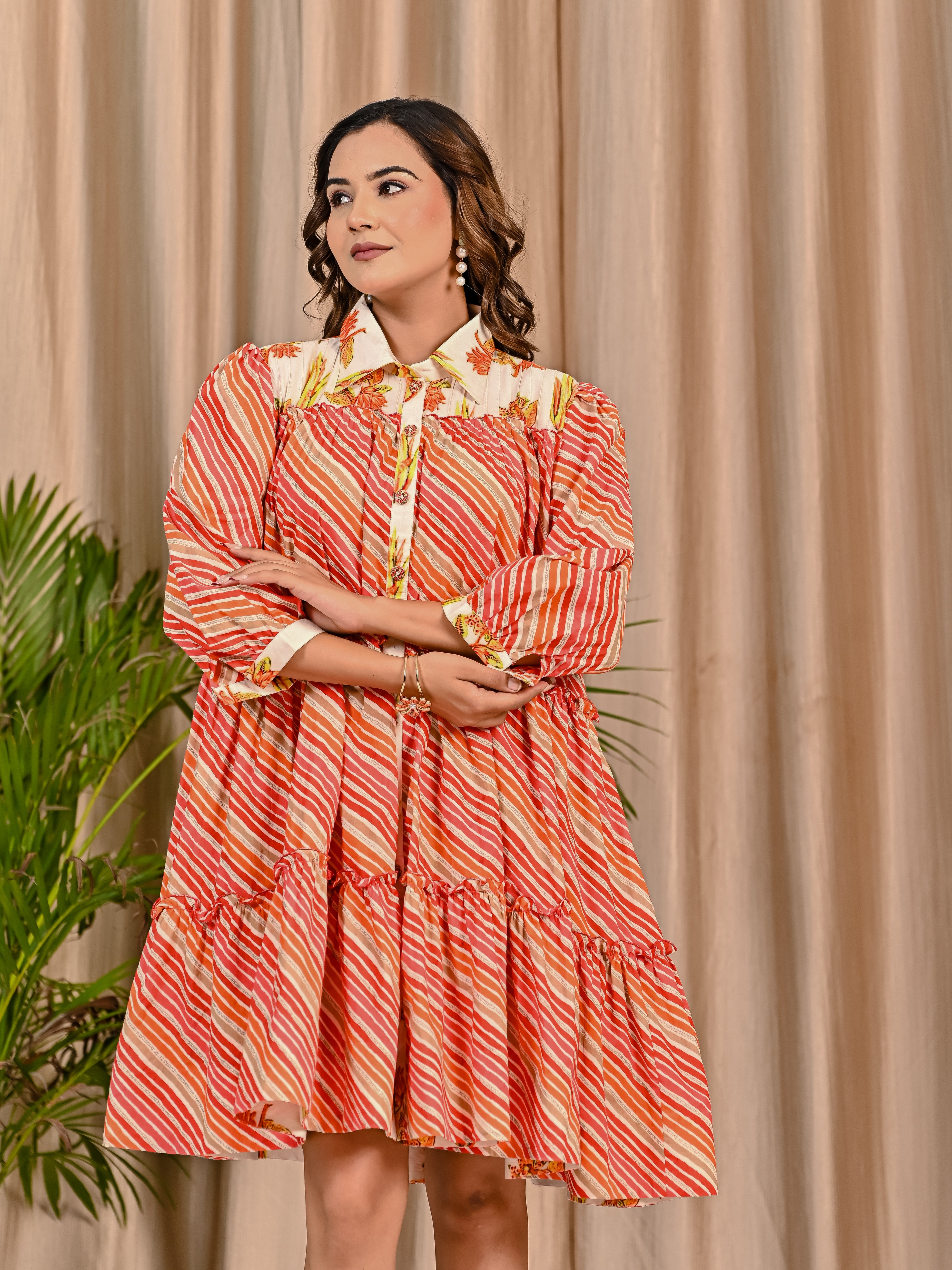 Multicolor Lehariya Collared Skirt