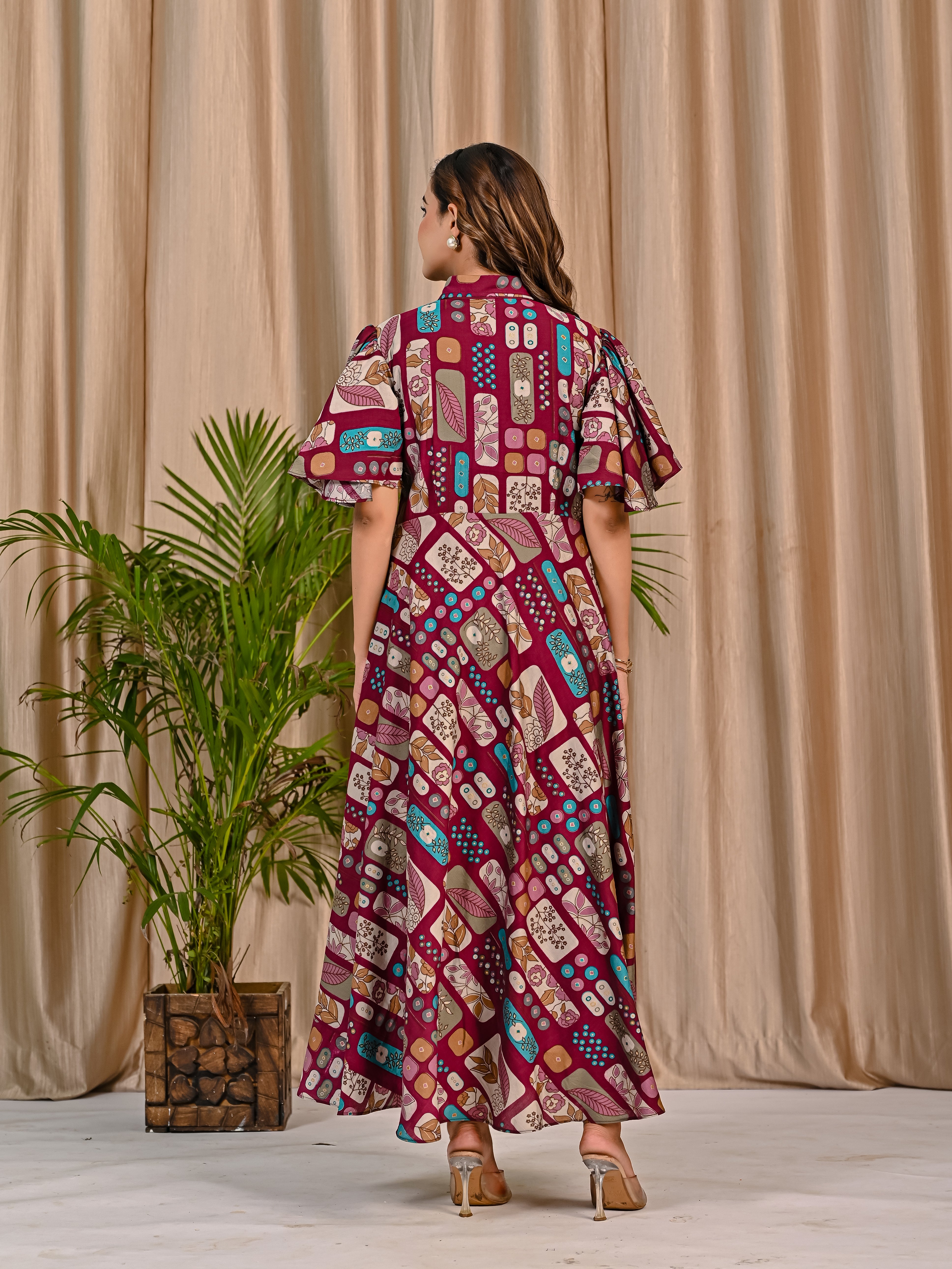 Purple Printed Cotton Dress