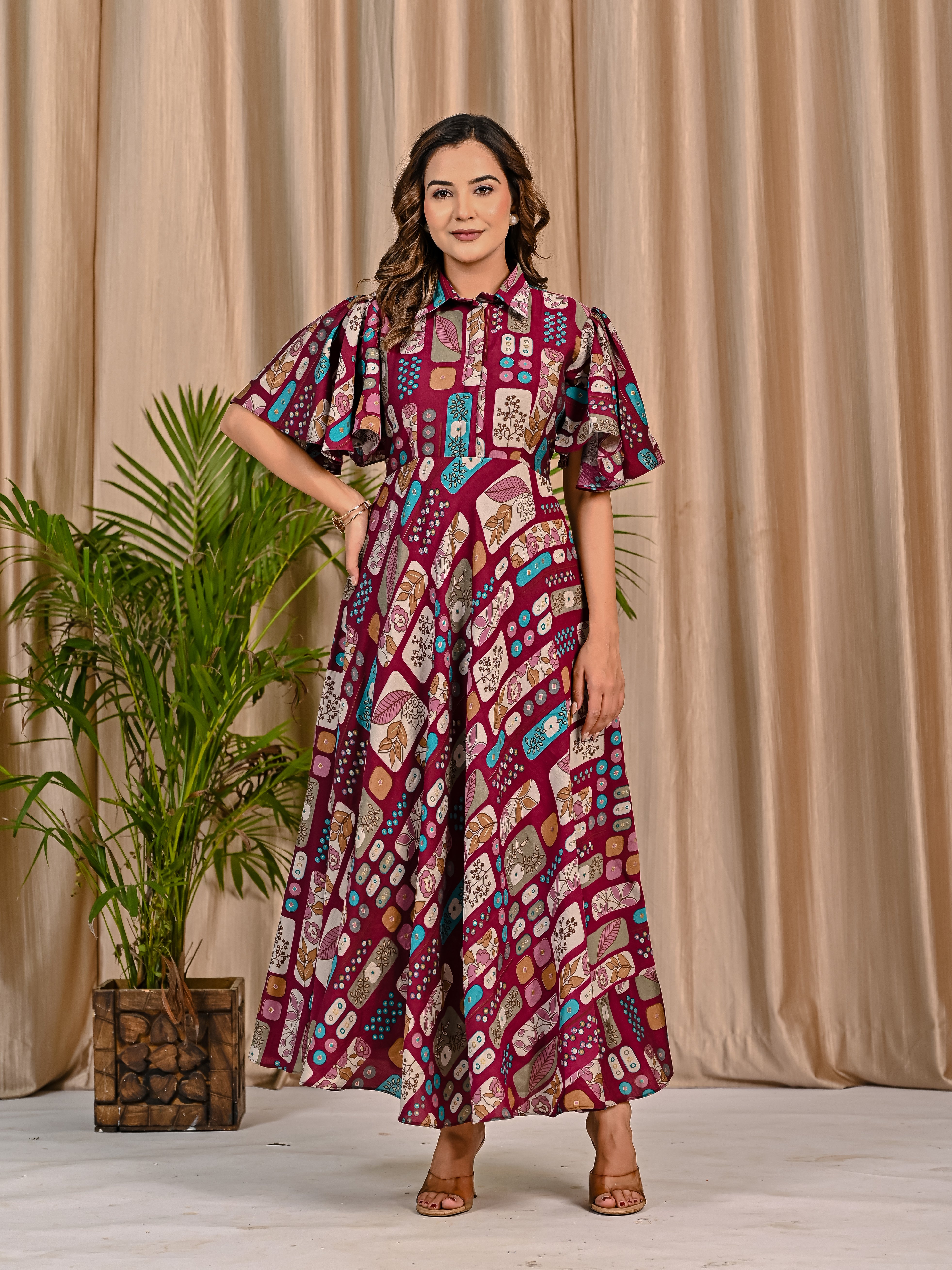 Purple Printed Cotton Dress