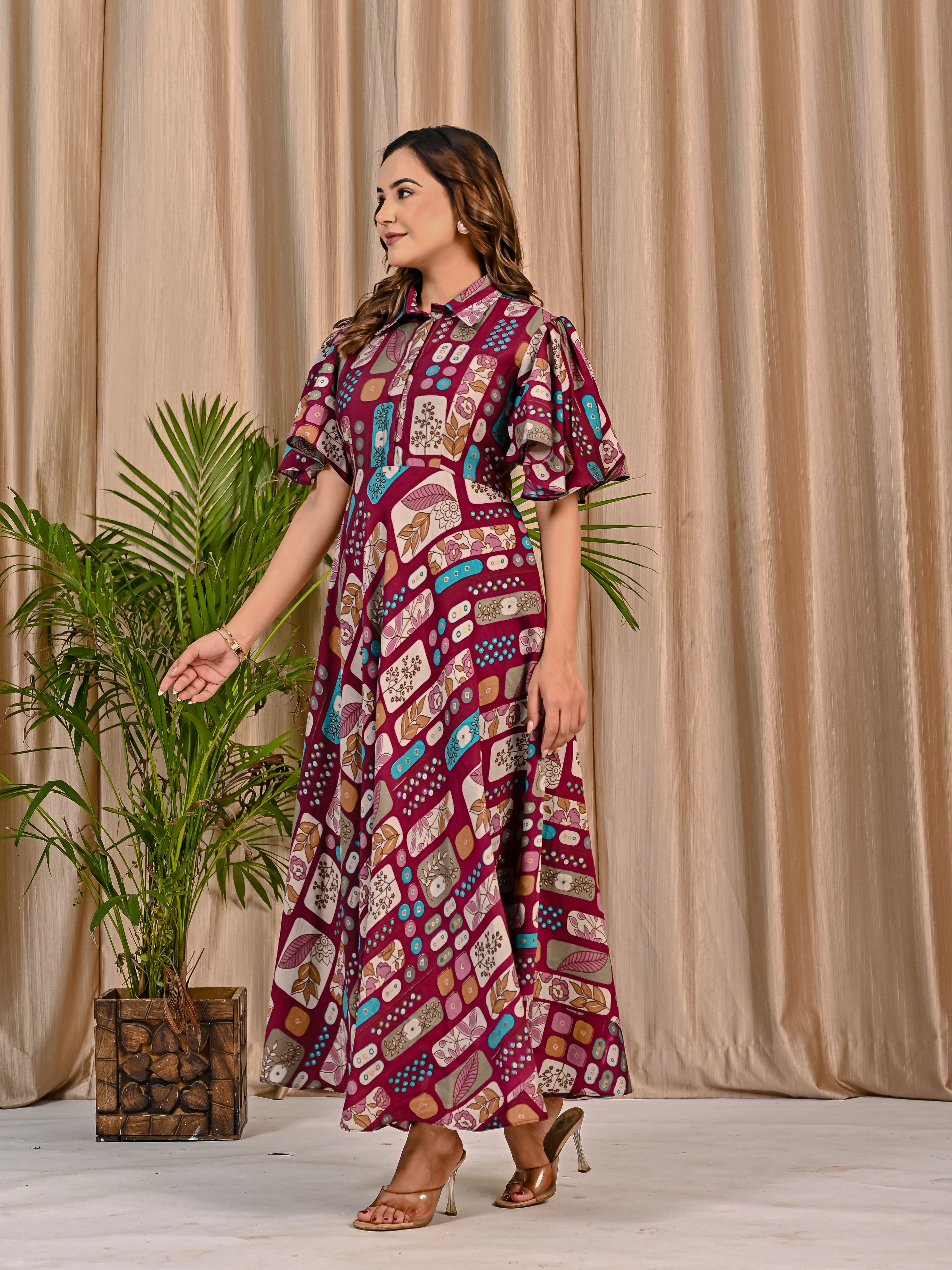 Purple Printed Cotton Dress