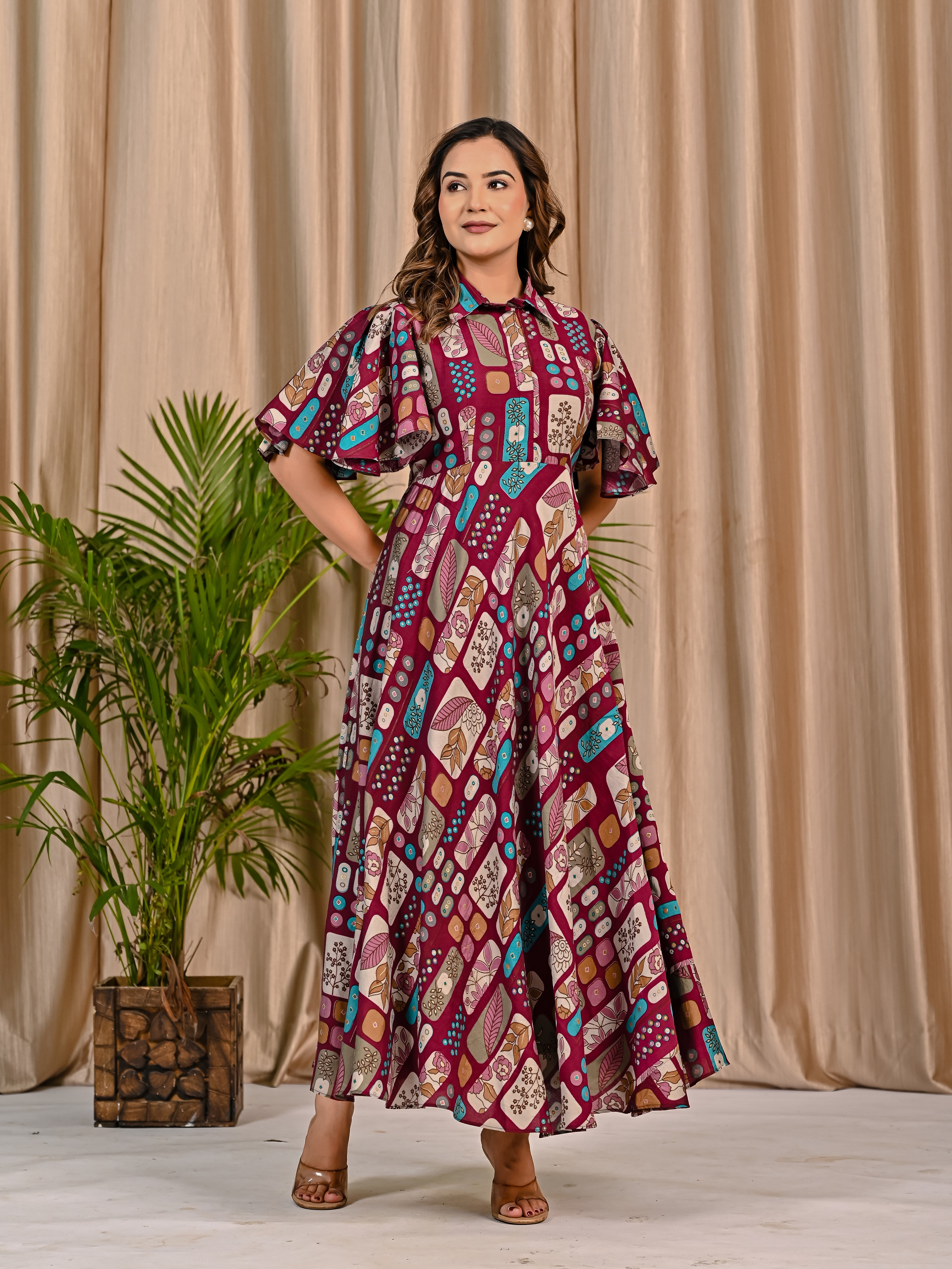 Purple Printed Cotton Dress