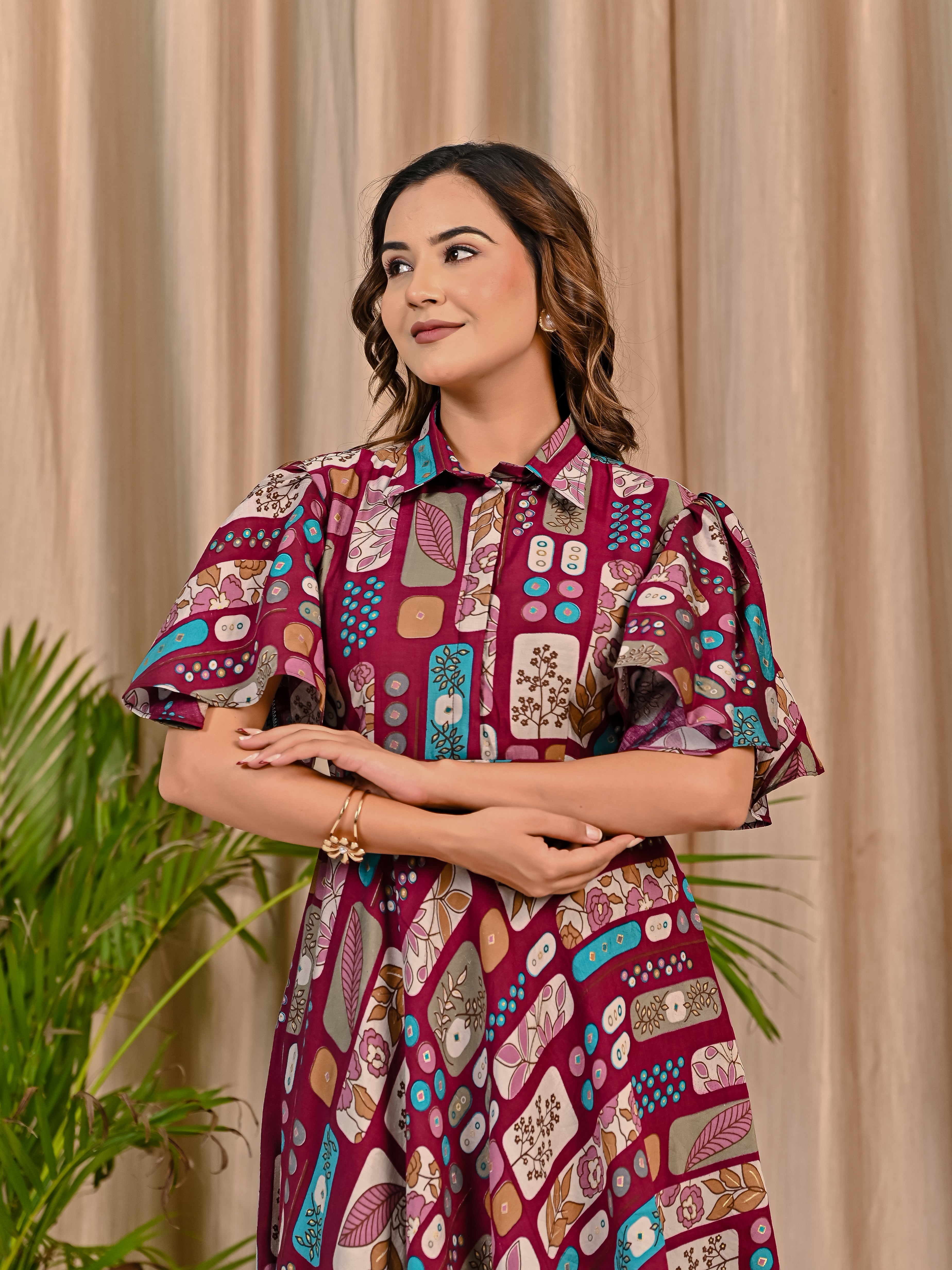 Purple Printed Cotton Dress