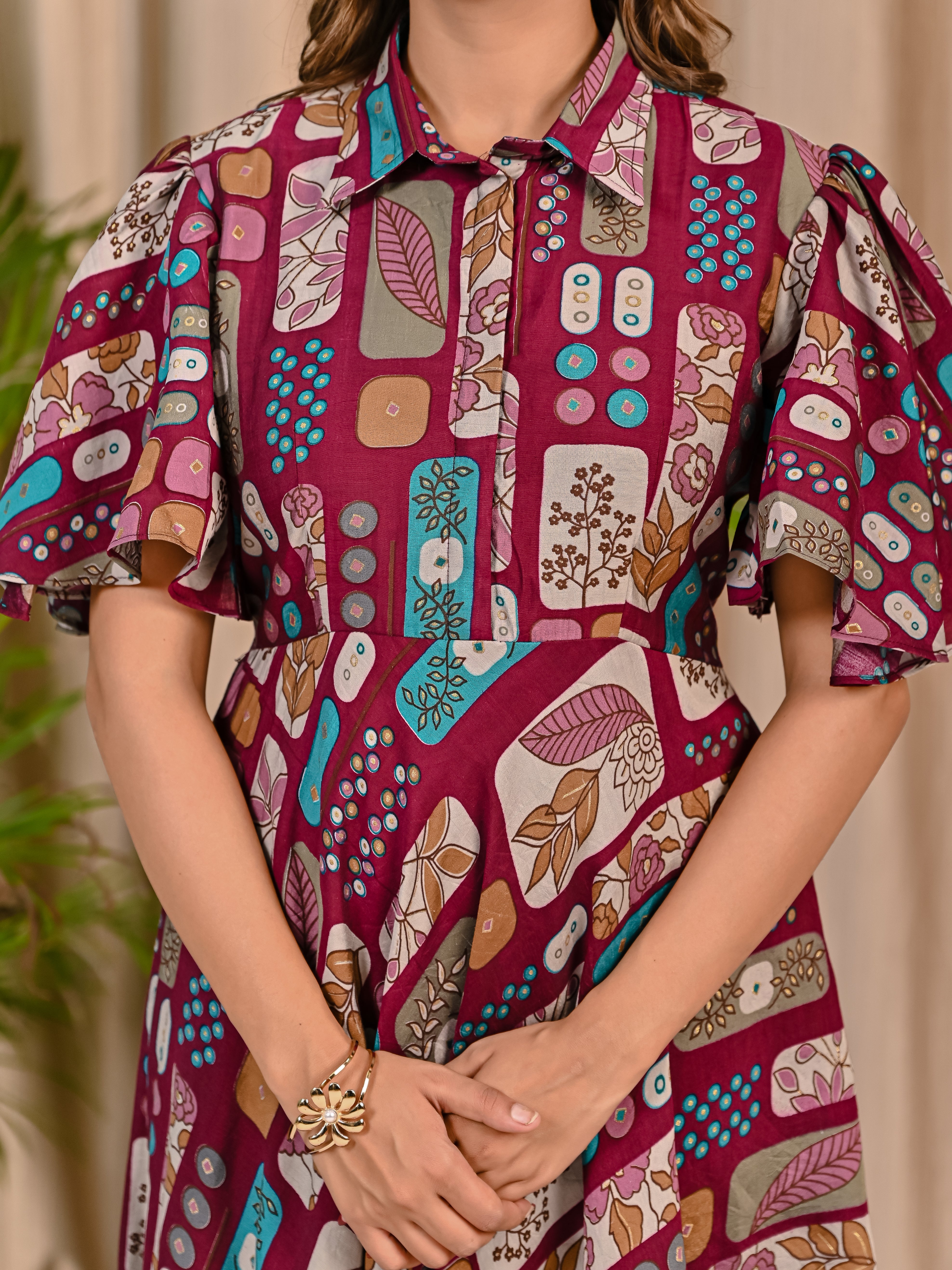 Purple Printed Cotton Dress