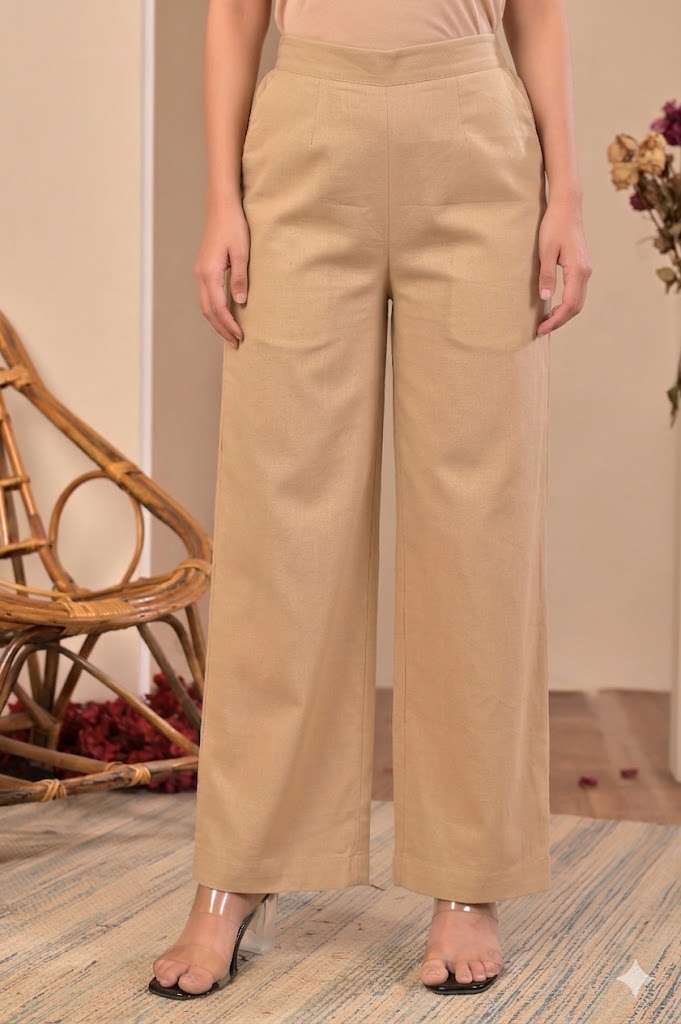 Solid Flax Pants - Beige