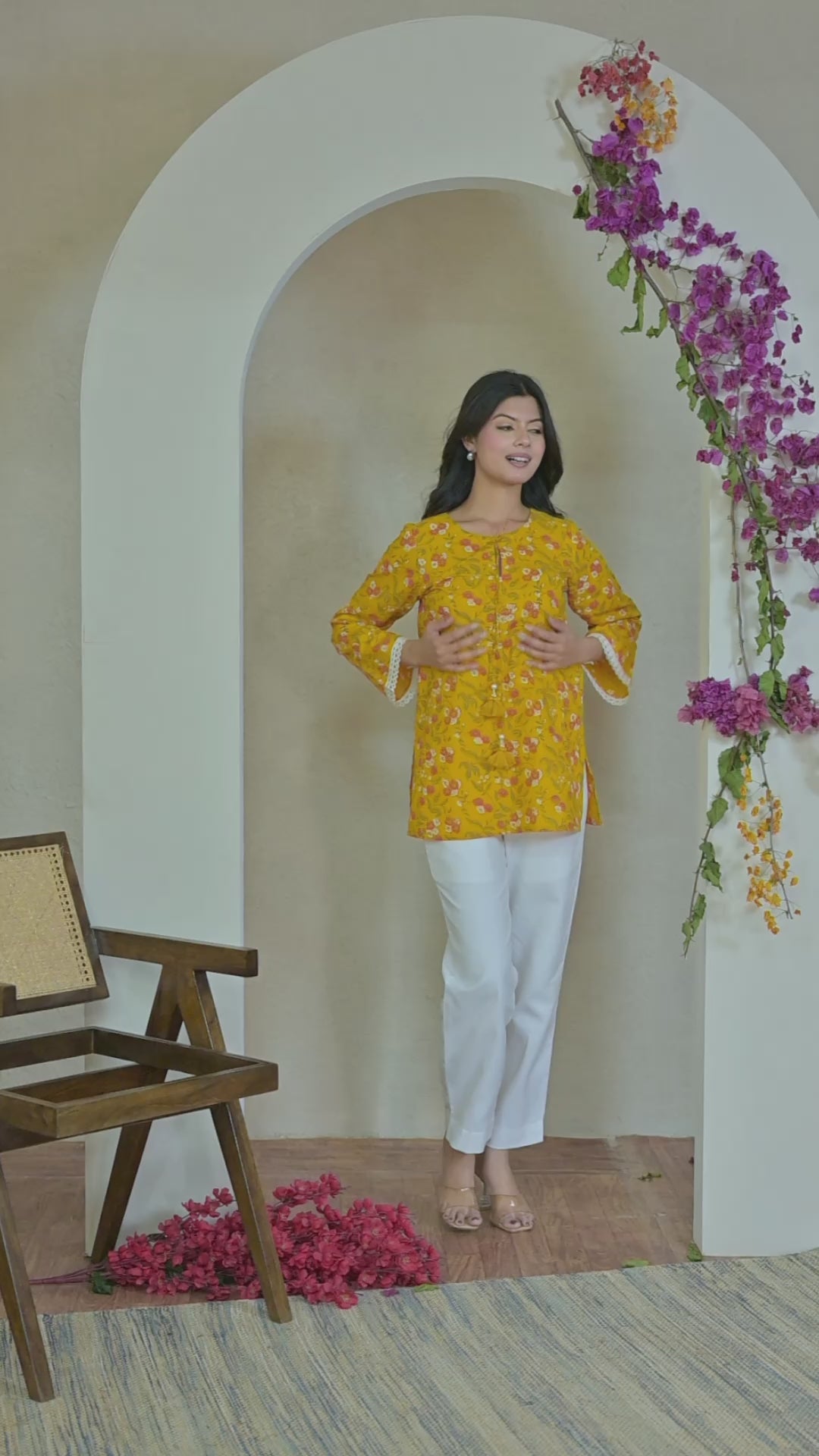 Bright Yellow Lace-Detailed Summer Kurti