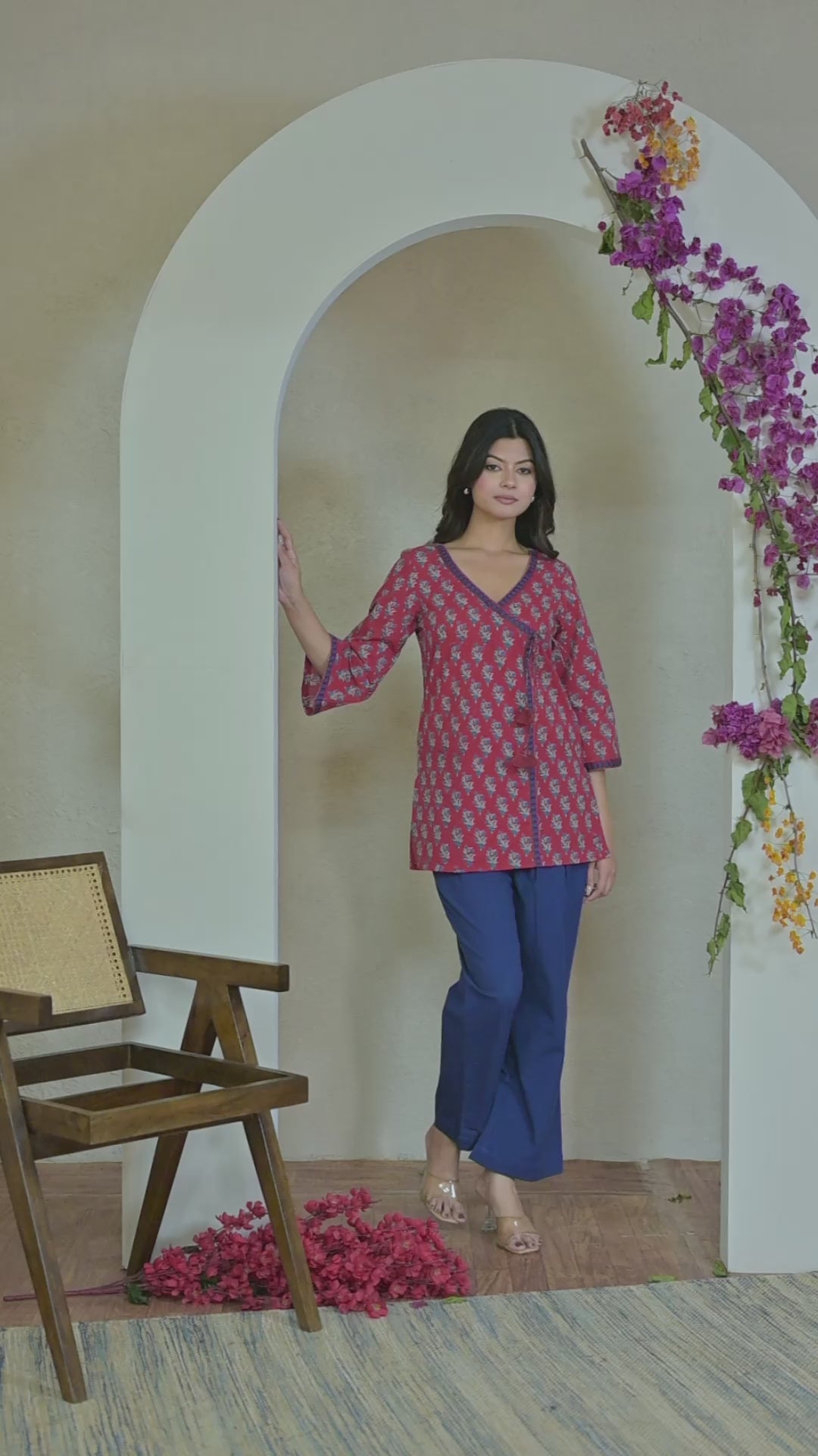 Flared Mid-Length Ethnic Tunic with Tie-Up Detail