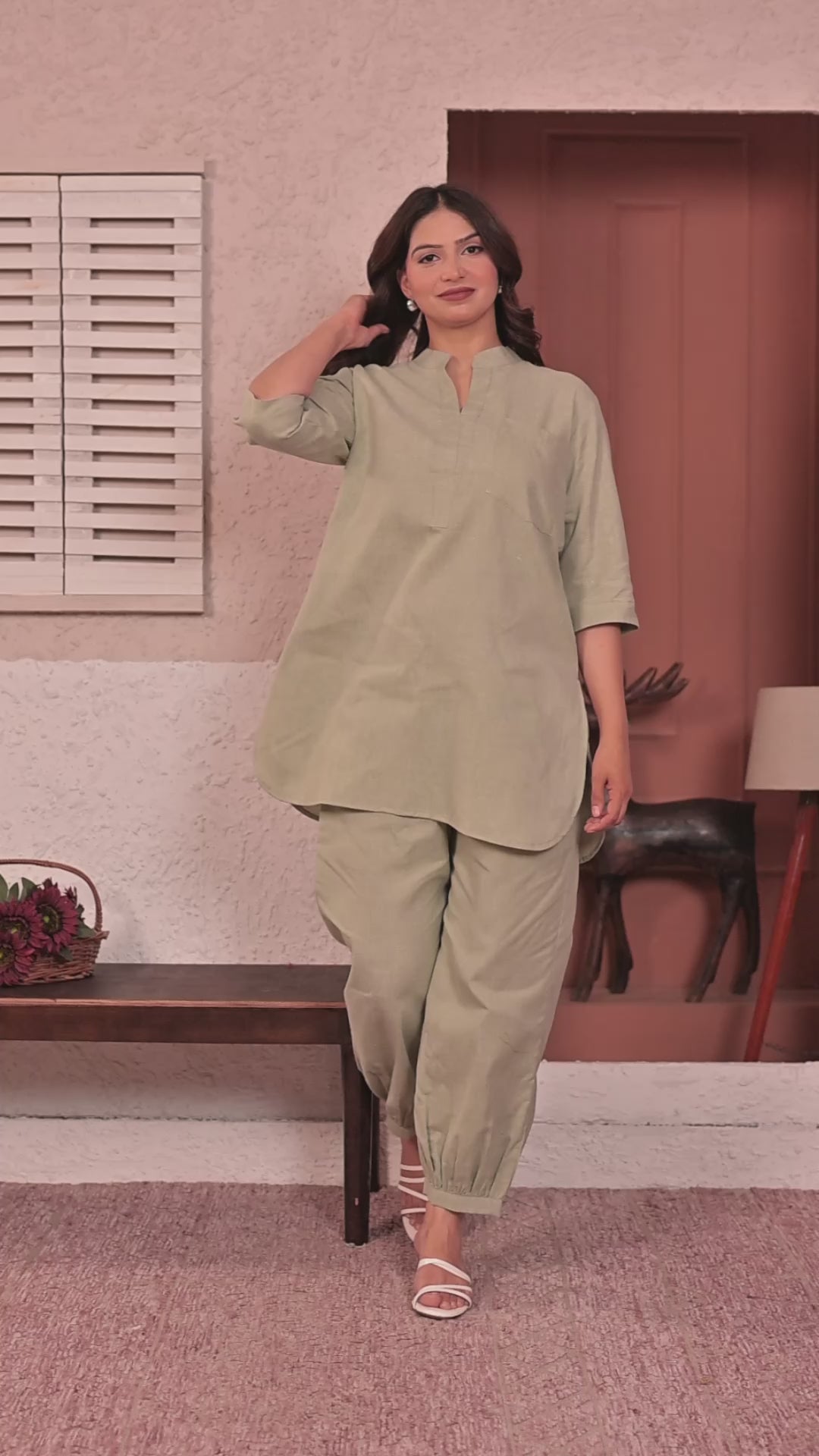 Sage Green Khadi Co-Ord Set