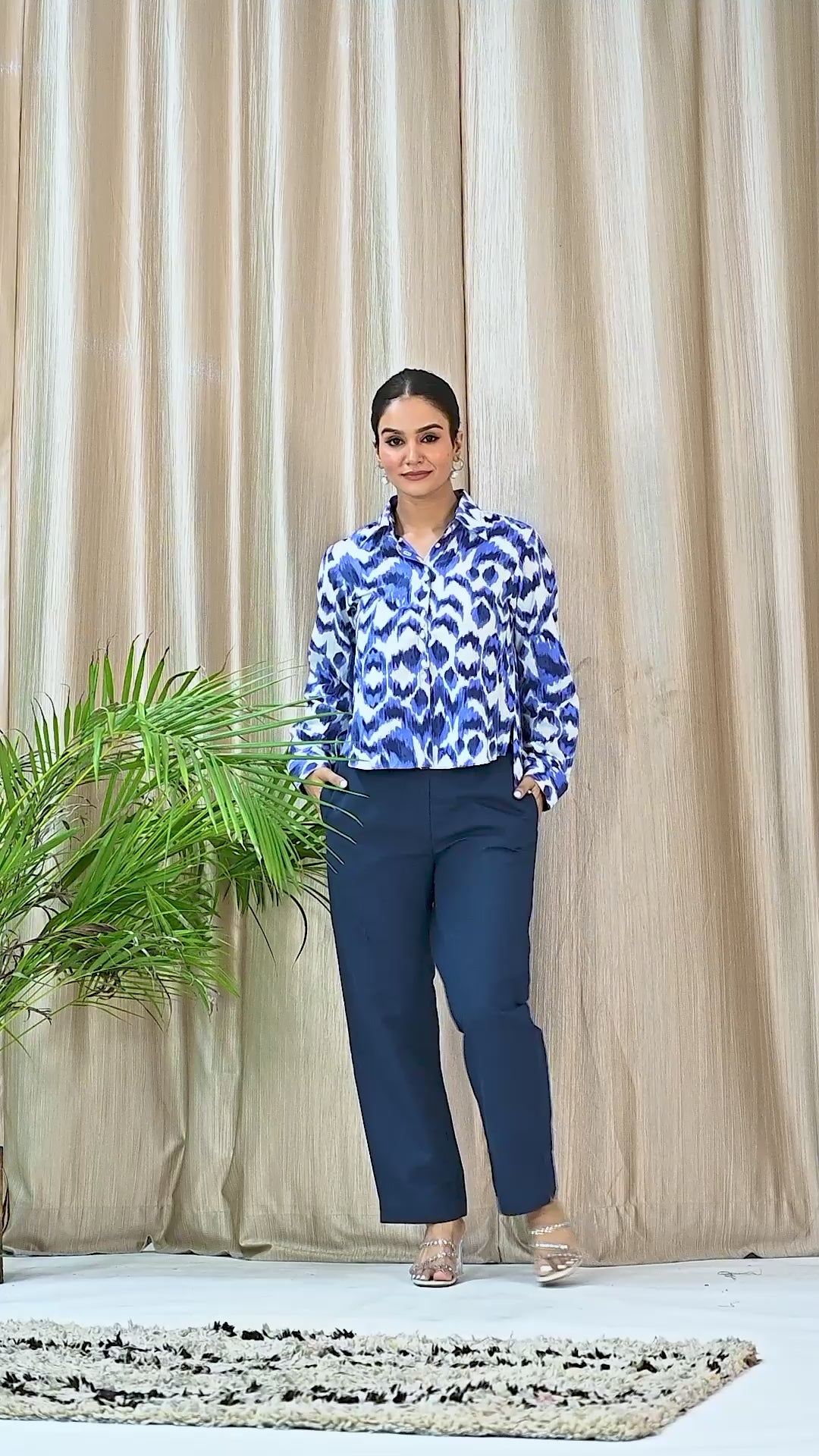 Blue Ikkat Printed Cotton Shirt